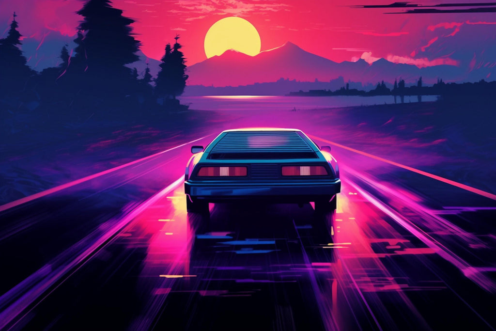 Neon Synthwave Canvas – 80s Outrun Art | Extra Large Gallery Wrapped Canvas Print