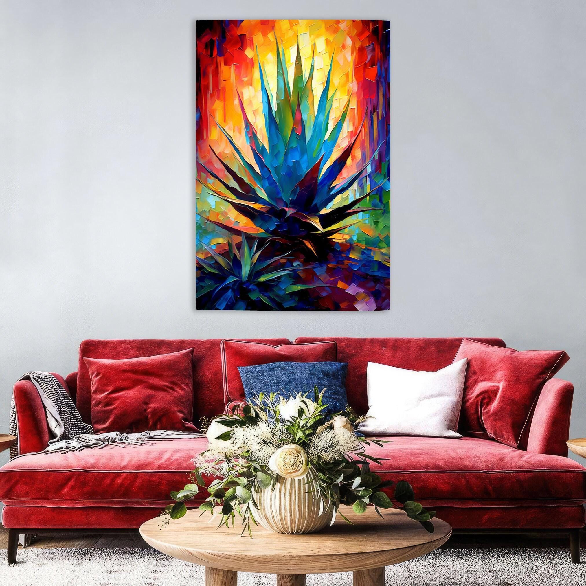 Colorful Agave Plant - Modern Southwest Art on Extra Large Gallery Wrapped Canvas