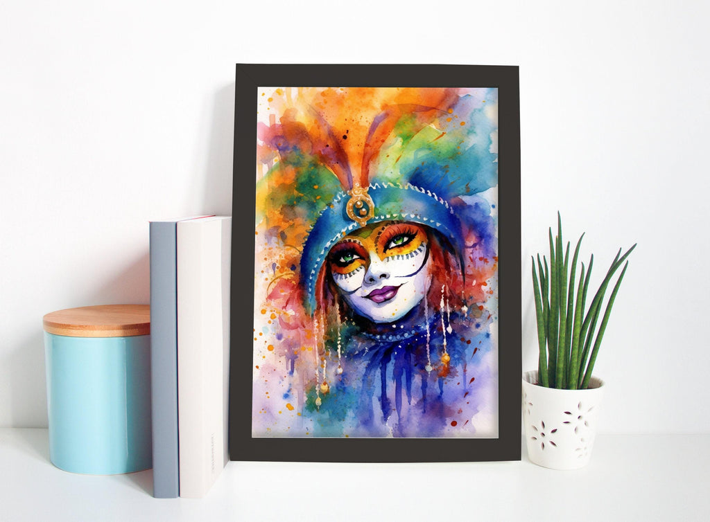 Mardi Gras Masked Woman Watercolor – NOLA Carnival Art, Print on Canvas, Artist Paper, Watercolor Paper, Available in Extra Large Sizes