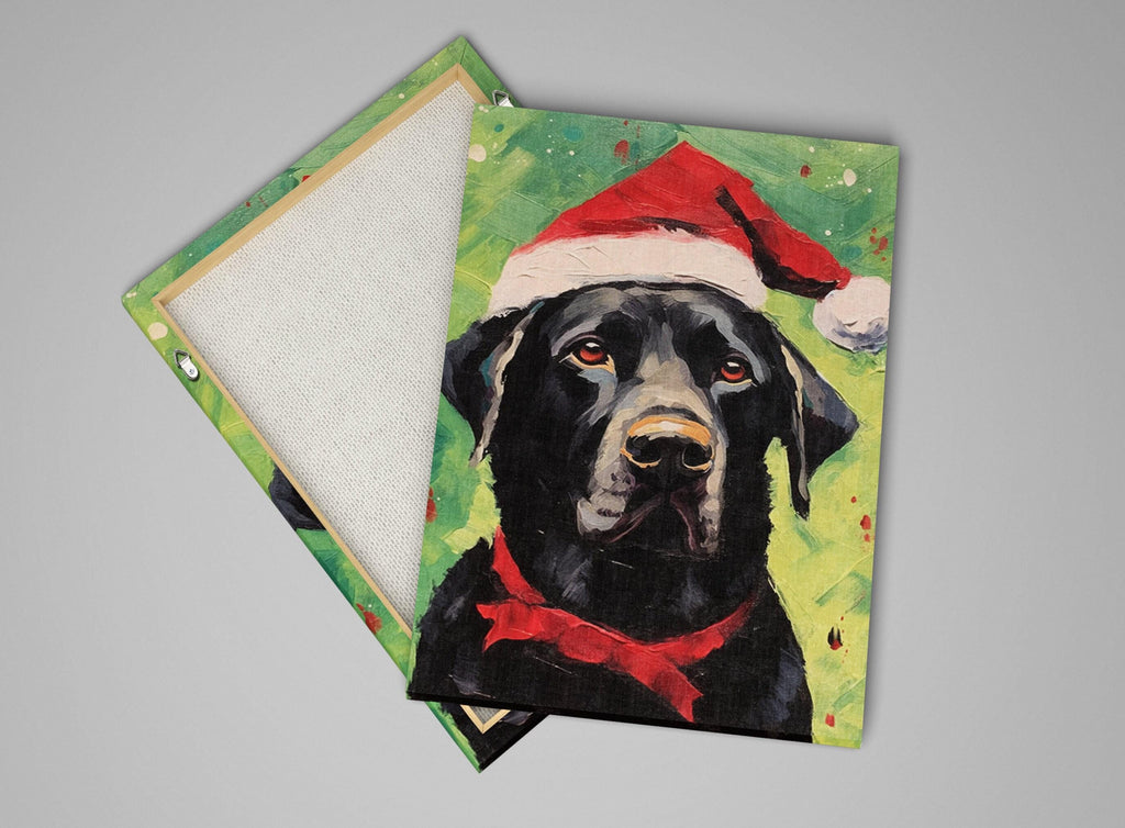 Black Lab Christmas Art - Festive Dog Painting on Extra Large Gallery Wrapped Canvas
