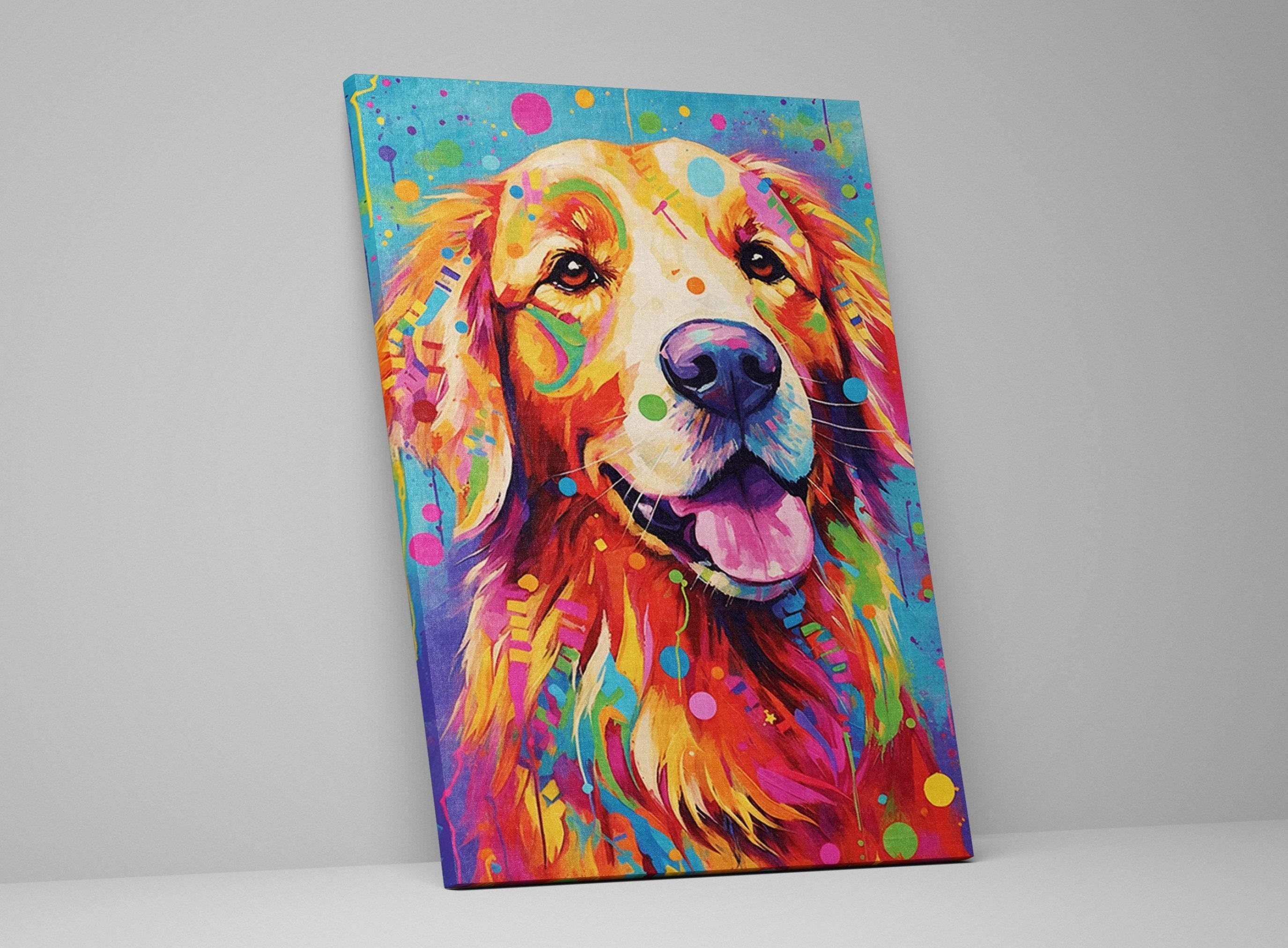 Golden Retriever Canvas Art | Dynamic Dog Painting on Large Gallery Ready Canvas