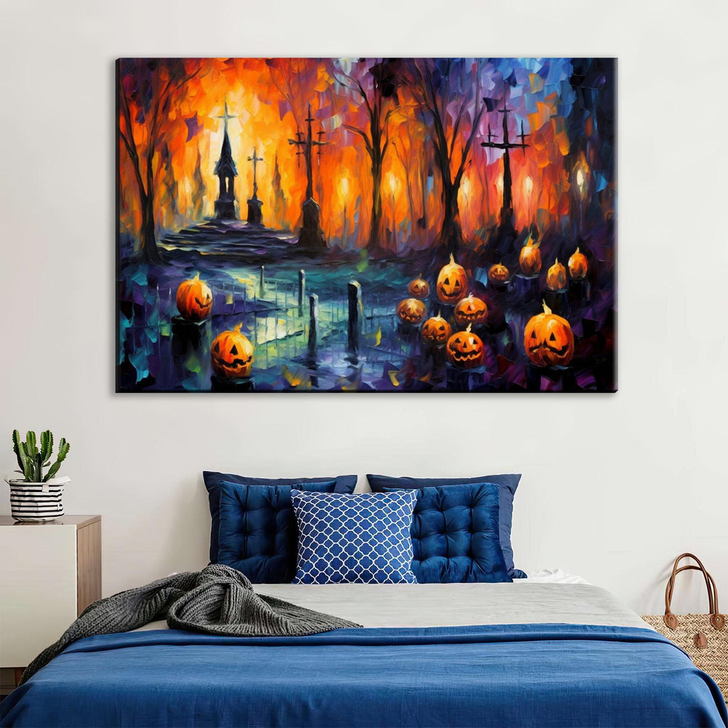 Halloween Graveyard Canvas | Spooky Wall Art - Large Gallery Wrapped Artist Print