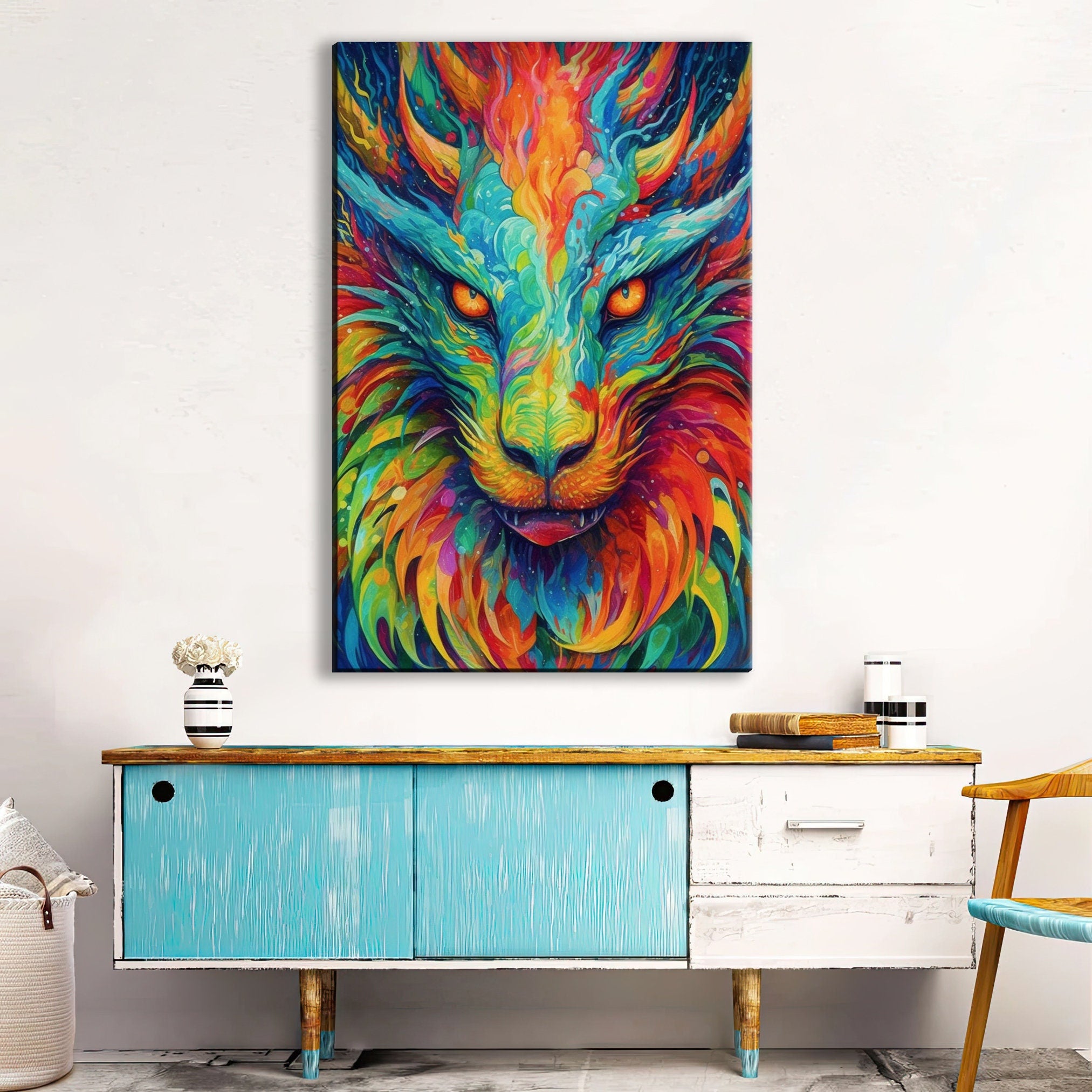 Dragon Canvas Art Featuring Fierce Dragon Head, Enchanted Wings & Ancient Power Artwork