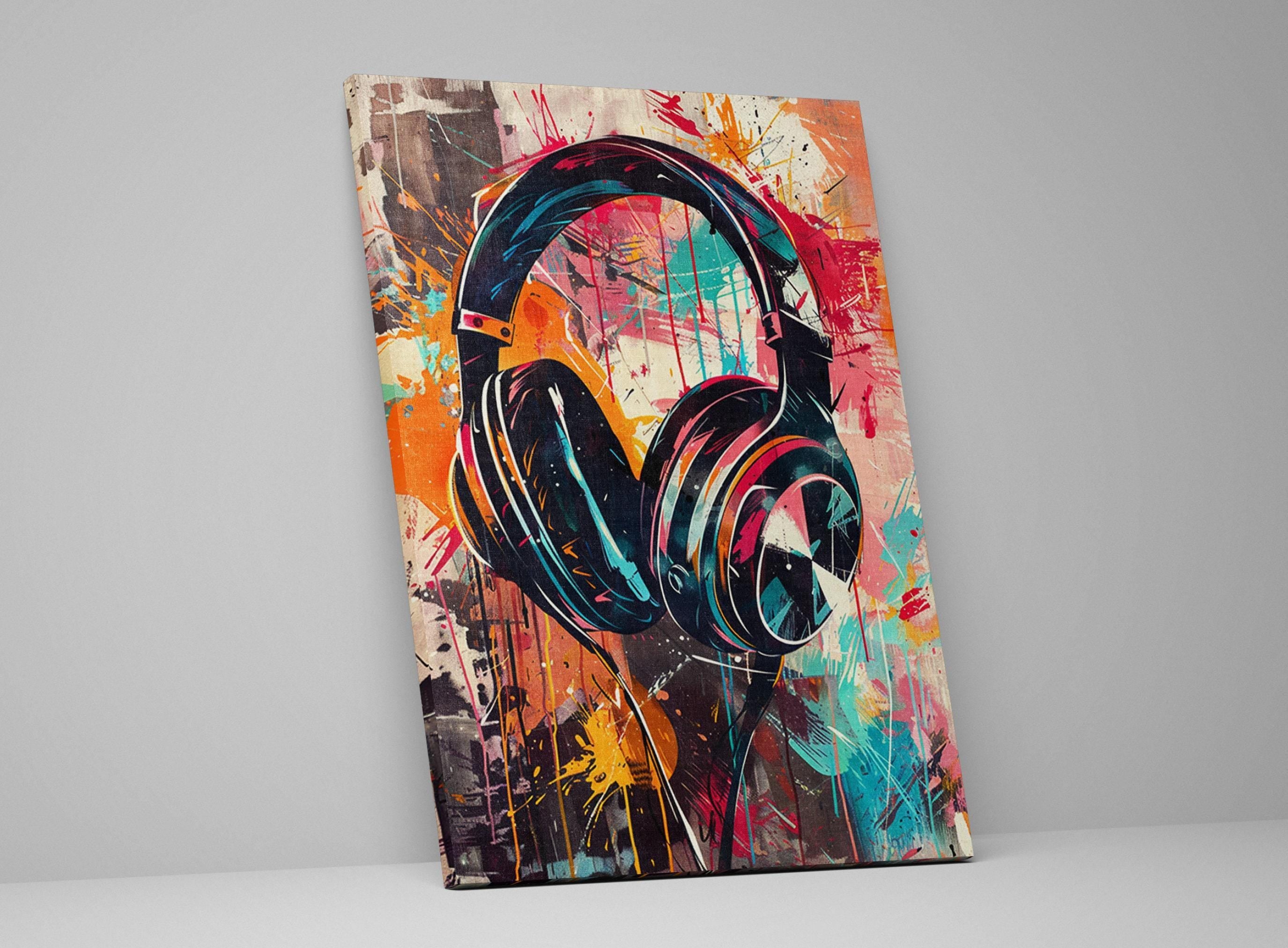 Retro Headphones Art – Pop Art Wall Decor | Large Canvas Print Ready to Hang