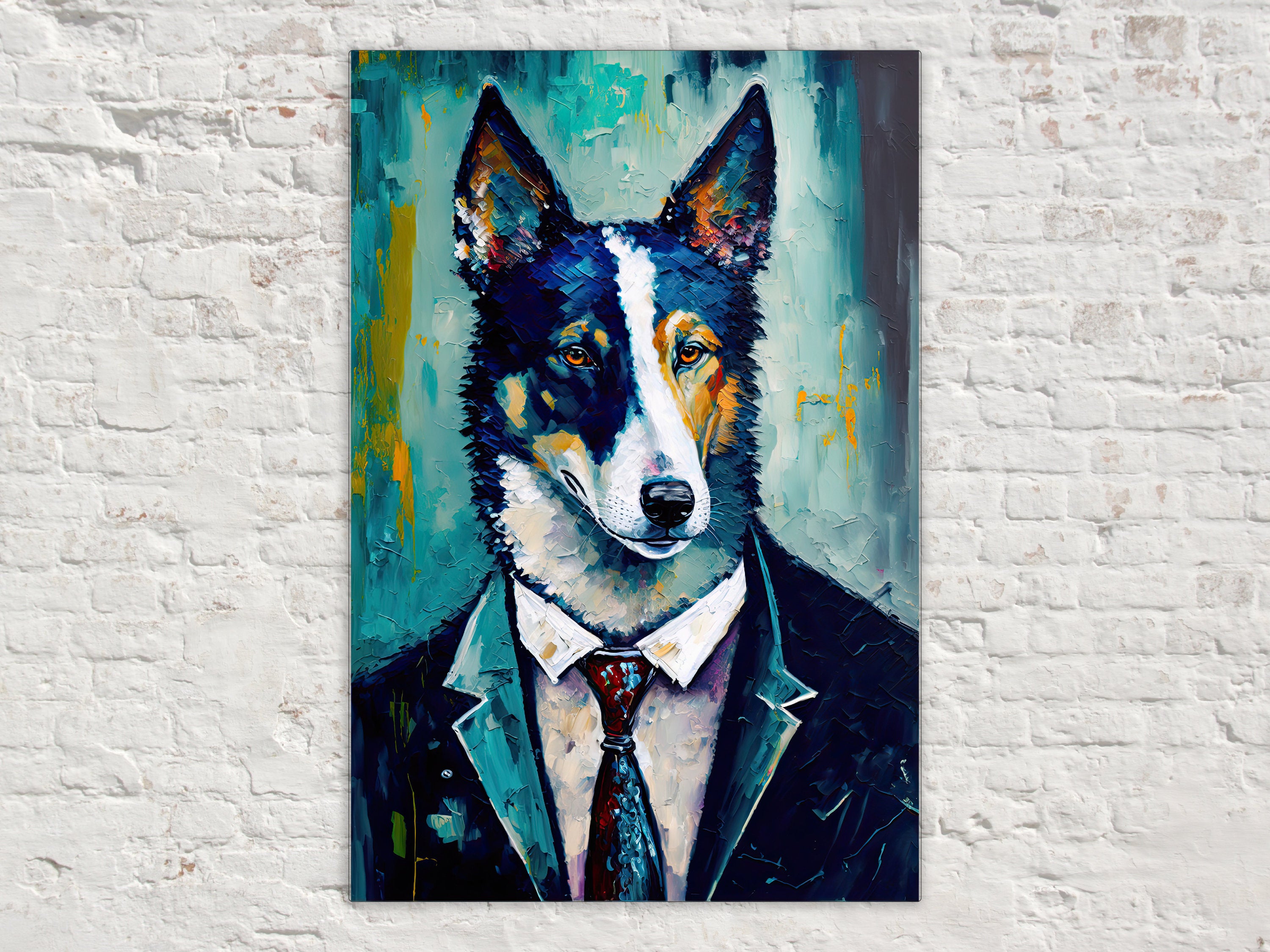 Dog In Suit Art – Funny Dog Canvas Mixed Breed Husky German Shepherd Print