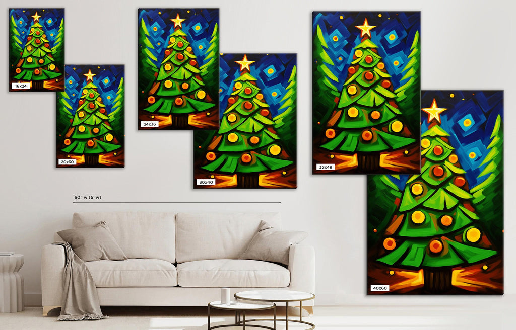 Christmas Tree Canvas - Large Geometric Holiday Wall Art | Gallery Wrapped Artist Print