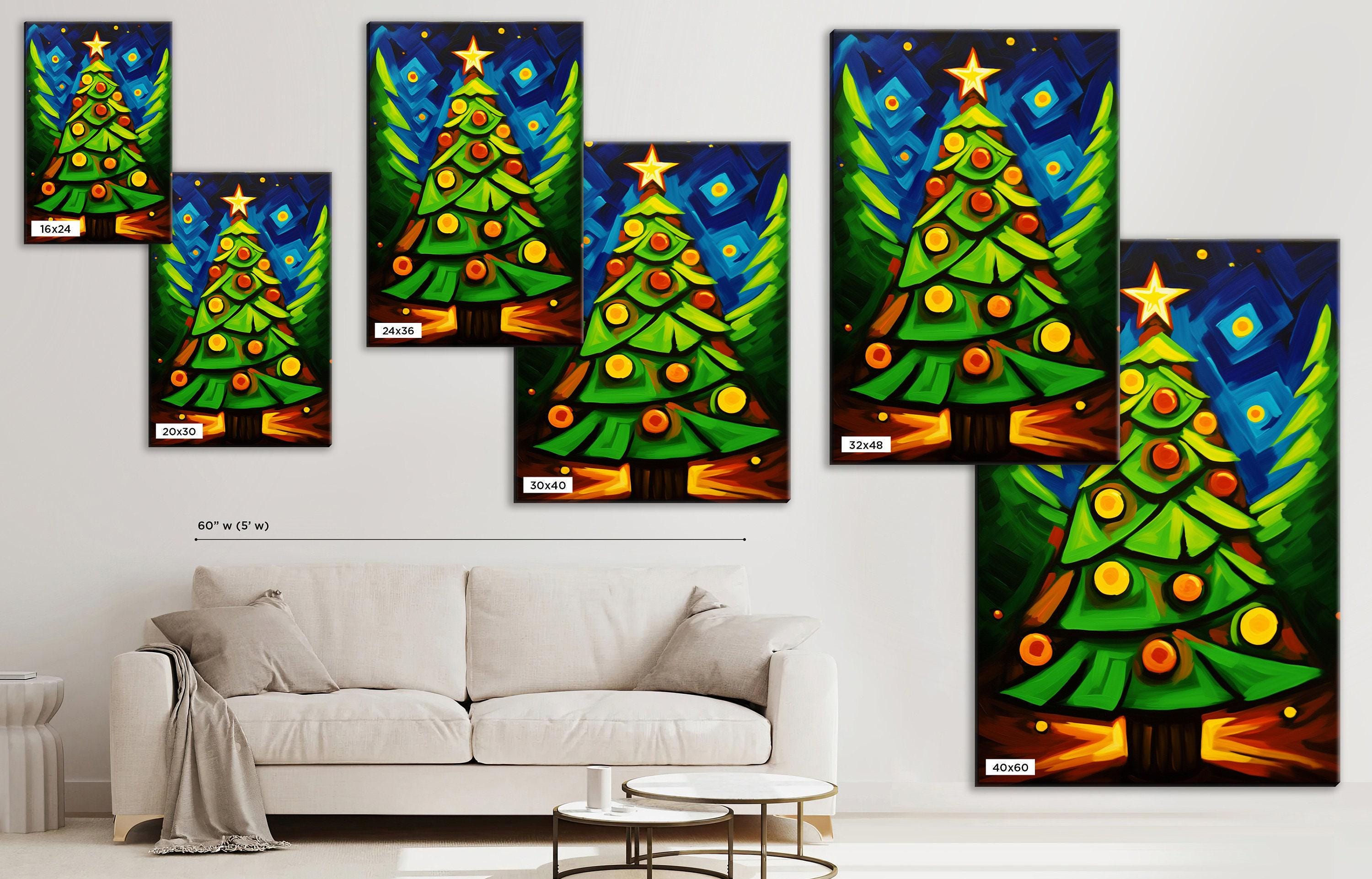 Christmas Tree Canvas - Large Geometric Holiday Wall Art | Gallery Wrapped Artist Print