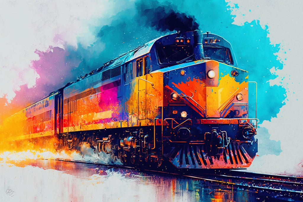 Nostalgic Train Journey: Watercolor Train Painting, Giclee Print on Canvas, Artist Paper, Watercolor Paper, Available in Extra Large Sizes