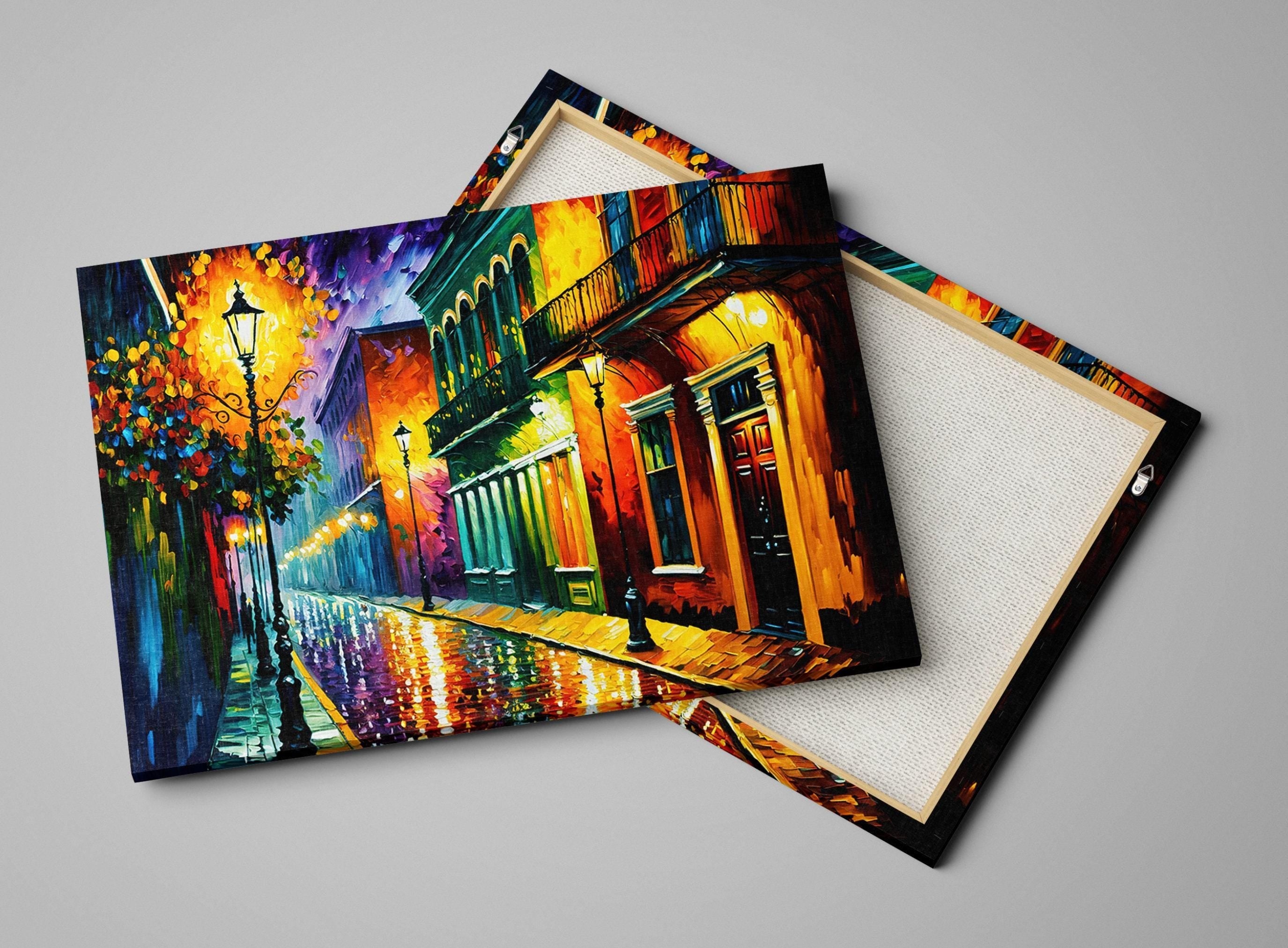 New Orleans French Quarter Art – Bourbon Street Painting on Vibrant NOLA Street Scene Canvas