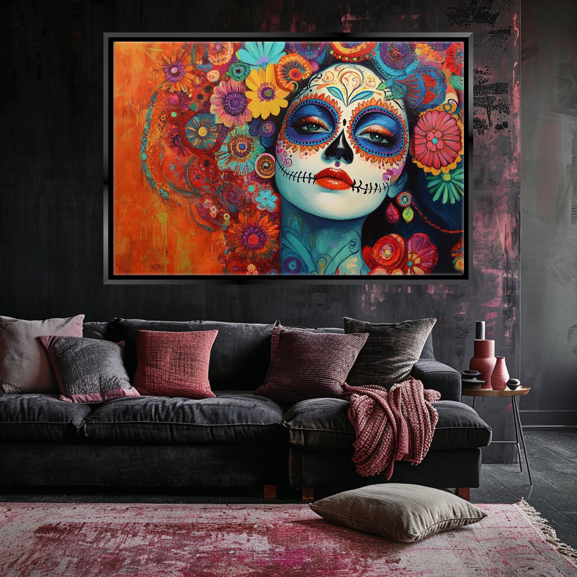 Day of the Dead Canvas – Extra Large Framed Canvas Print | Vibrant Mexican Wall Art