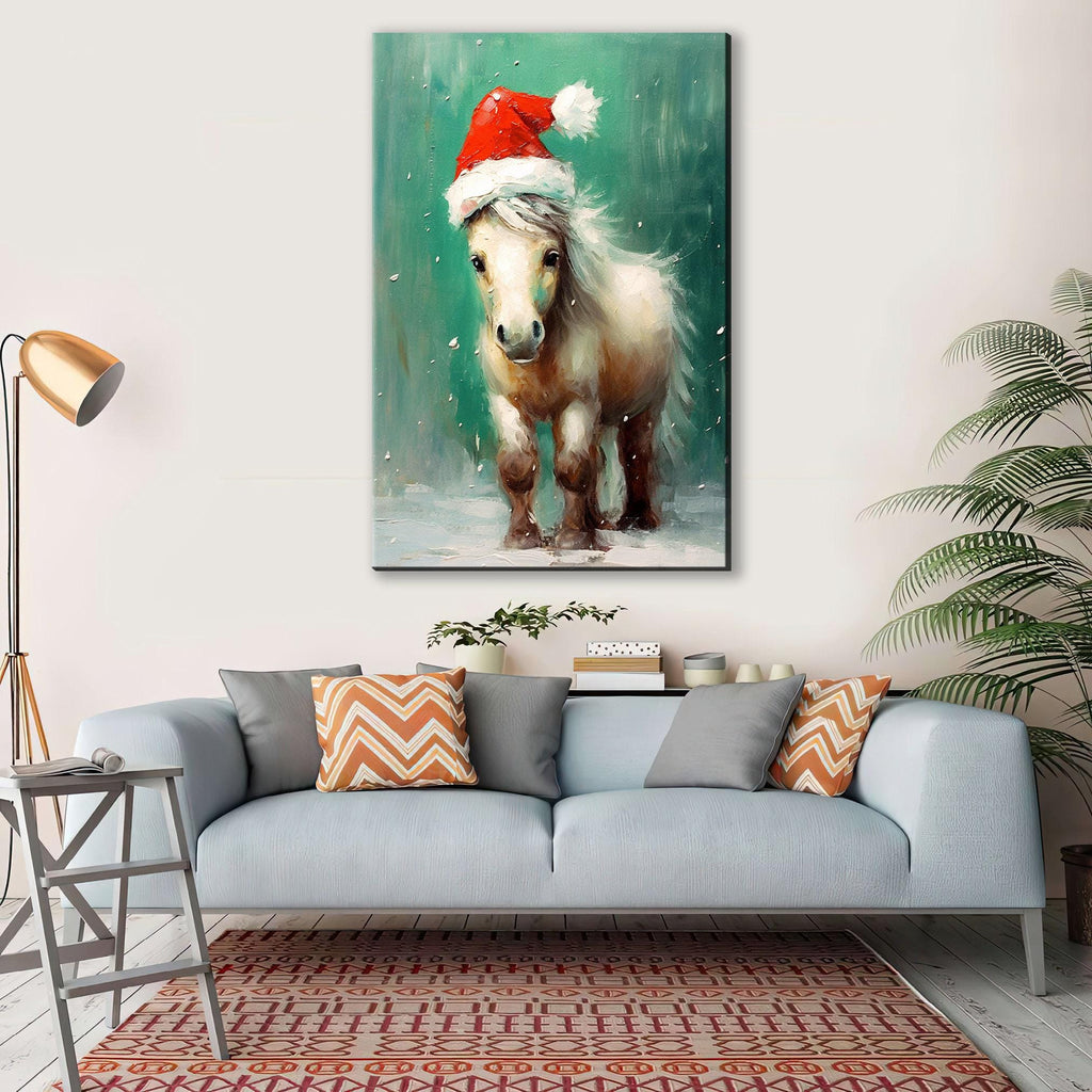 Christmas Pony Wall Art – Cute Holiday Canvas Gift | Extra Large Gallery Wrapped Print