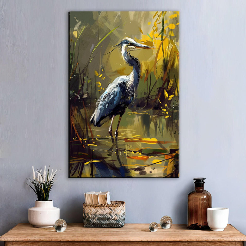 Rustic Blue Heron Art – Large Canvas Print | Gallery Wrapped Coastal Wall Art