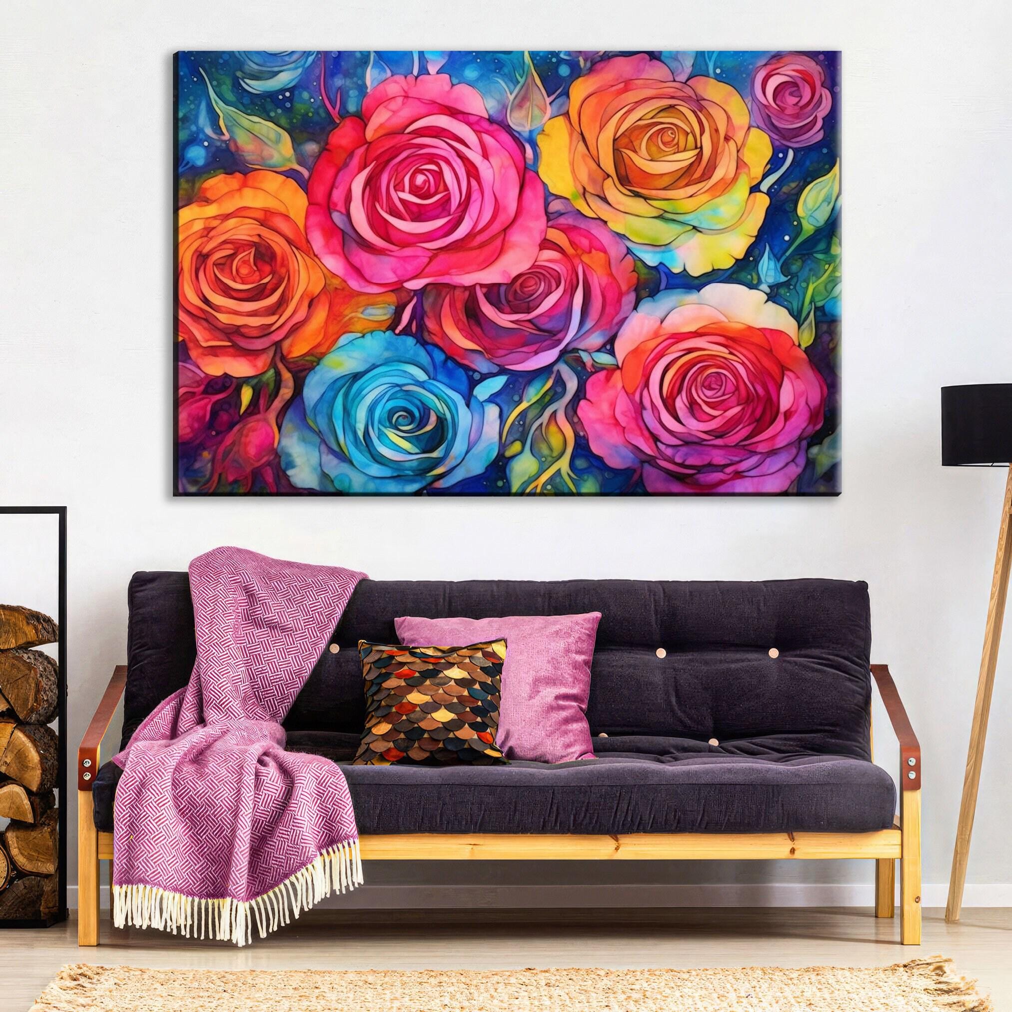 Modern Rose Wall Art - Vibrant Floral Canvas Art | Large Canvas Print