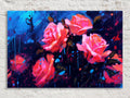 Abstract Roses Canvas | Extra Large Floral Wall Decor - Vibrant Paint Drip Artwork