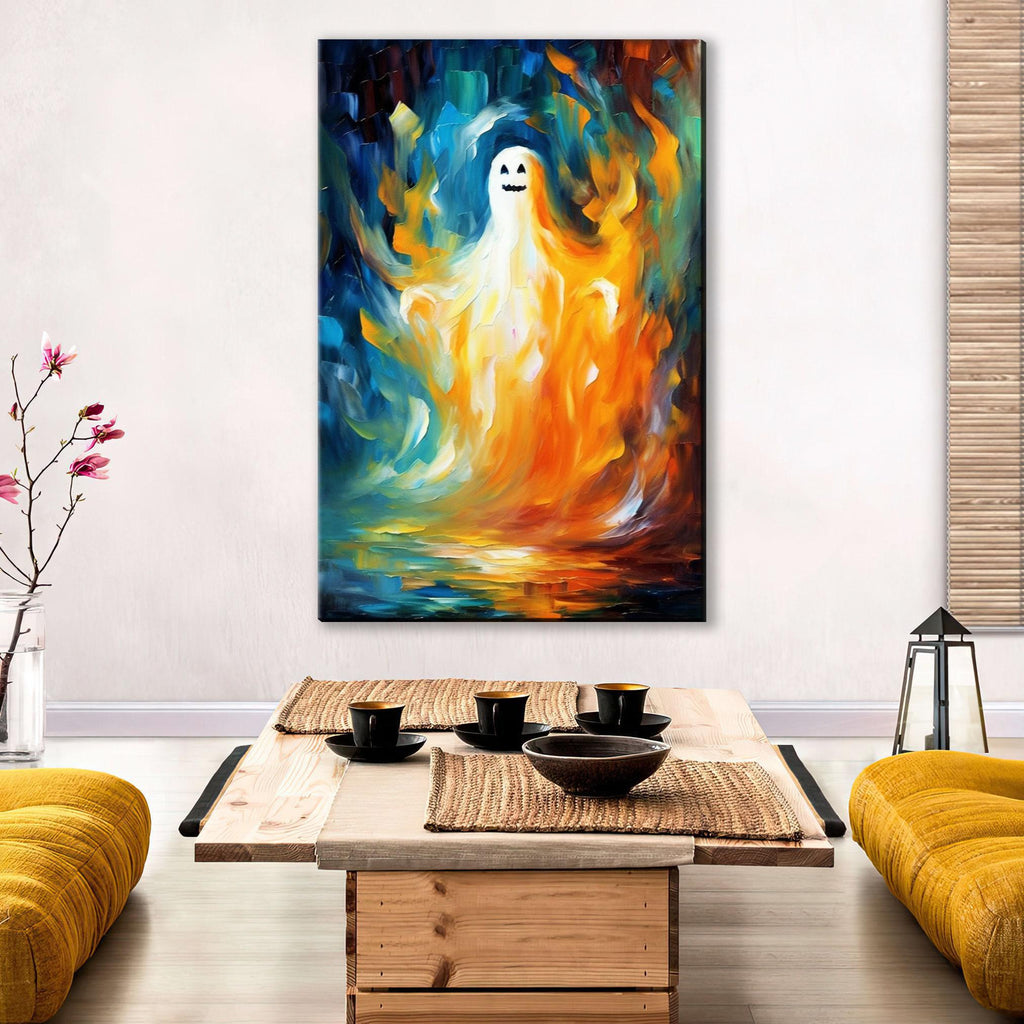 Cute Ghost Wall Art – Halloween Canvas Art | Extra Large Gallery Wrapped Canvas Print