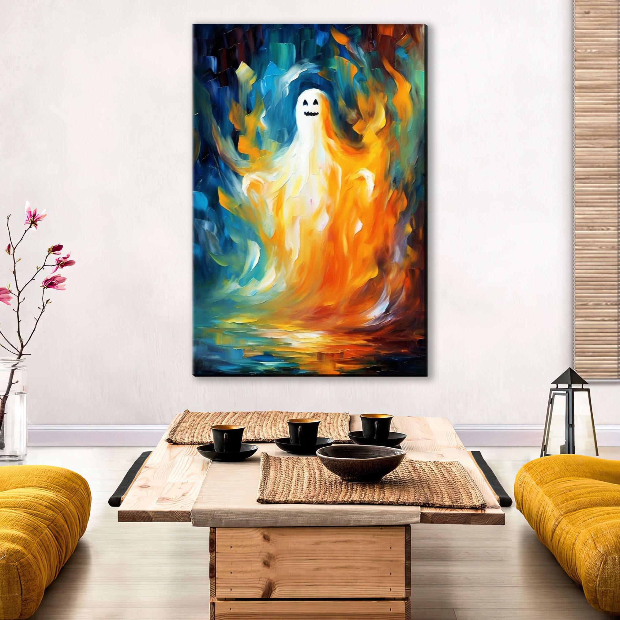Cute Ghost Wall Art – Halloween Canvas Art | Extra Large Gallery Wrapped Canvas Print