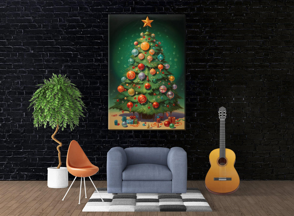 Holiday Tree Canvas | Bright Christmas Art on Extra Large Gallery Wrapped Canvas, Ready to Hang
