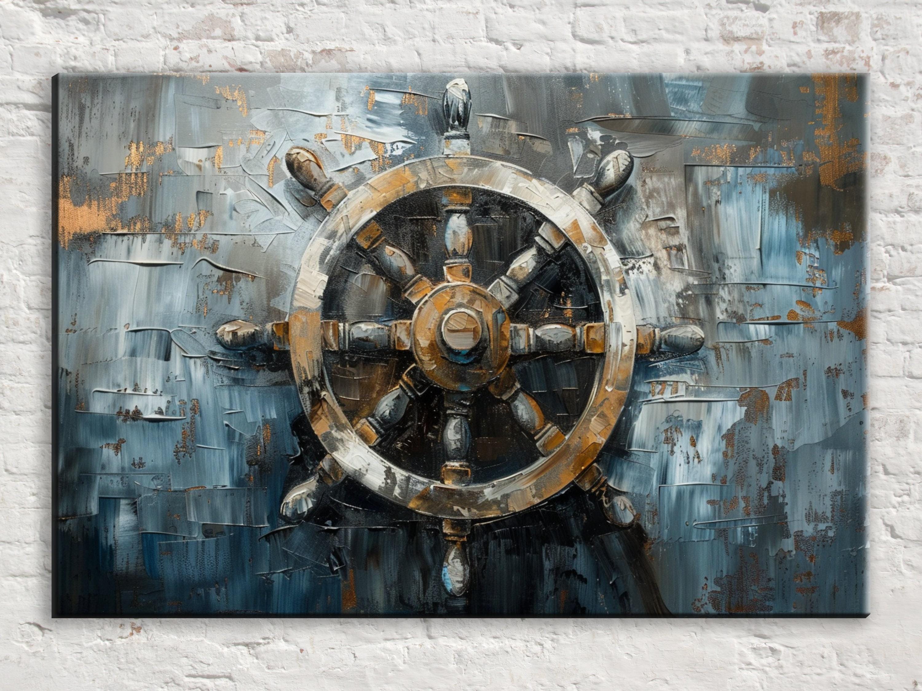 Ship's Wheel Wall Art - Vintage Sailor Wheel on Gallery Wrapped Canvas | Coastal Canvas Art