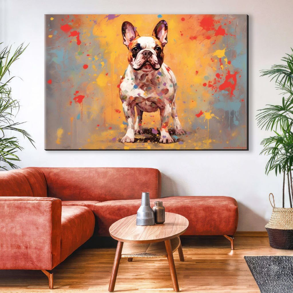 French Bulldog Painting - Gallery Wrapped Canvas Wall Art | Colorful Bulldog Portrait