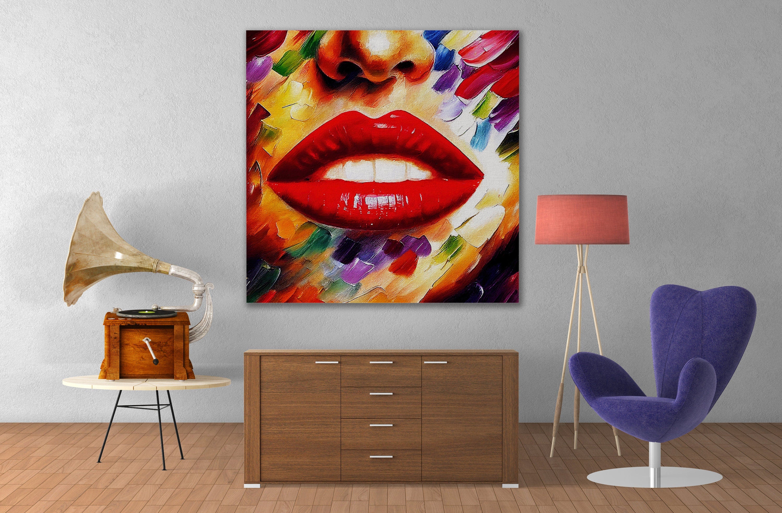 Red Lips Canvas Print - Vibrant Wall Decor With Colorful Lips Art Reproduction