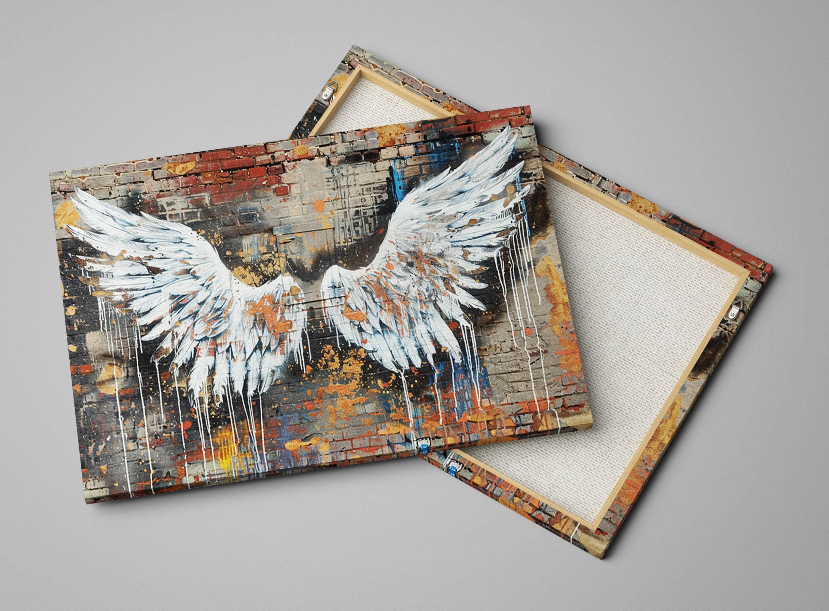 Graffiti Angel Wings Urban Street Art – Large Canvas Art, Gallery Wrapped, Ready to Hang