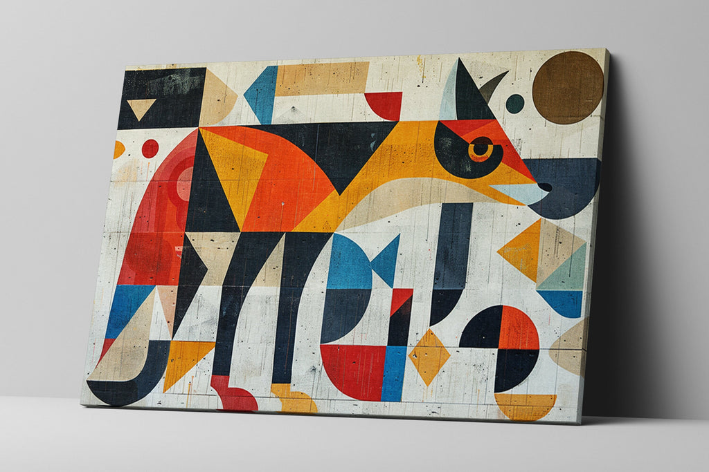 Vintage Coyote Art - Cubist Style Print on Gallery Wrapped Canvas, Ready to Hang