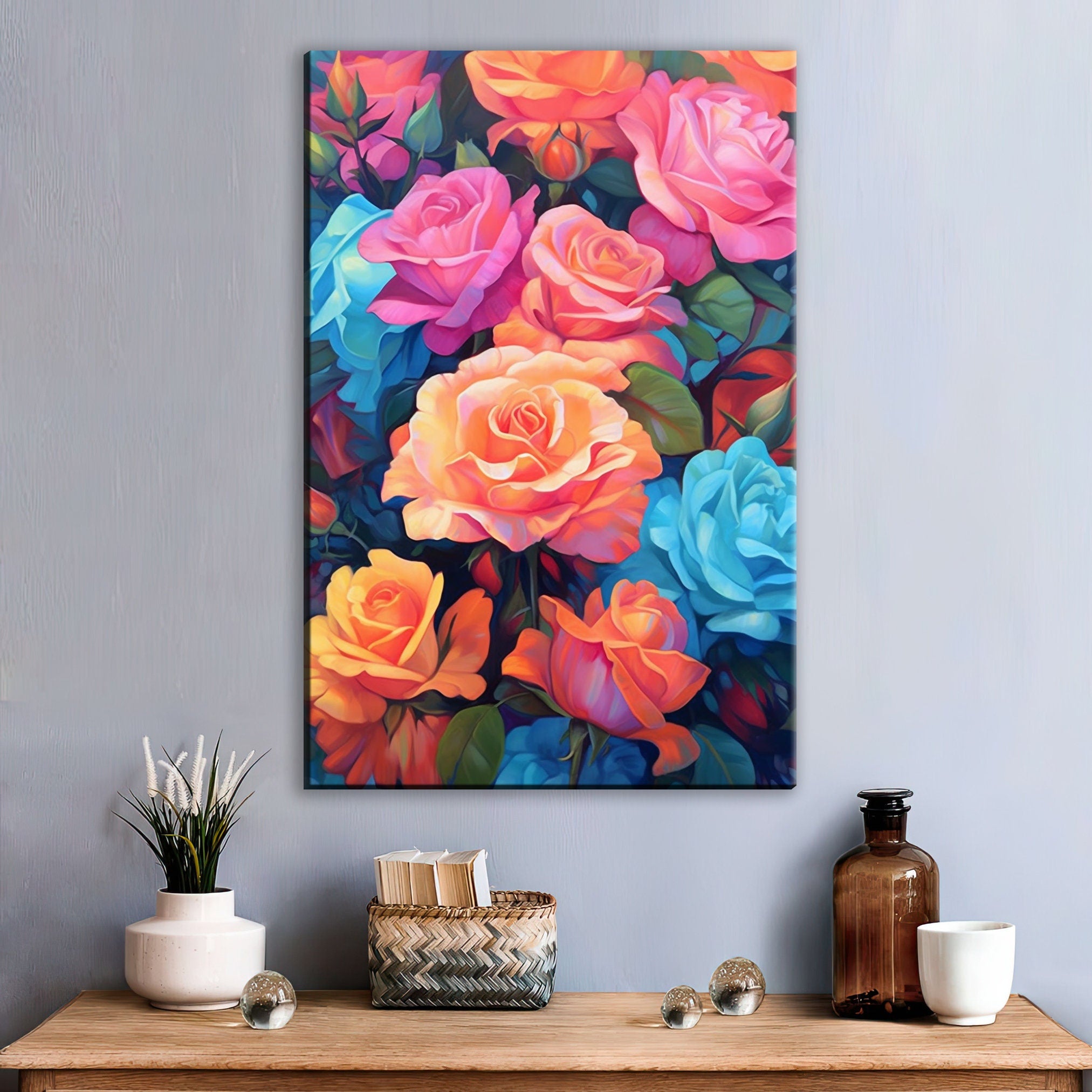 Pastel Rose Canvas – Large Floral Bouquet Art | Gallery Ready Canvas Print