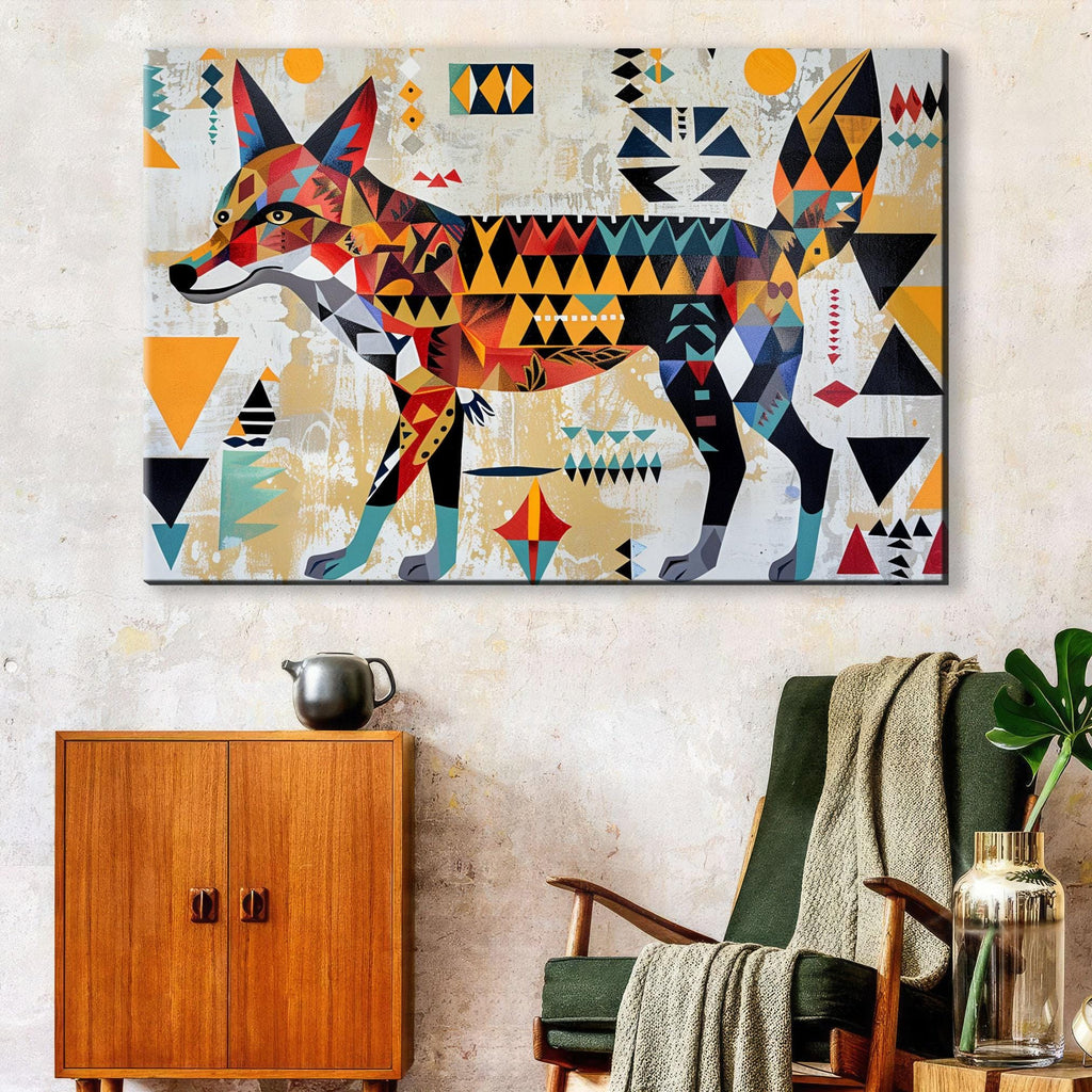 Native Coyote Canvas - Large Tribal Coyote Canvas Art | Gallery Wrapped, Ready to Hang