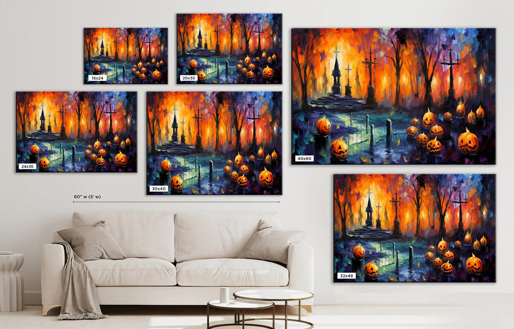 Halloween Graveyard Canvas | Spooky Wall Art - Large Gallery Wrapped Artist Print