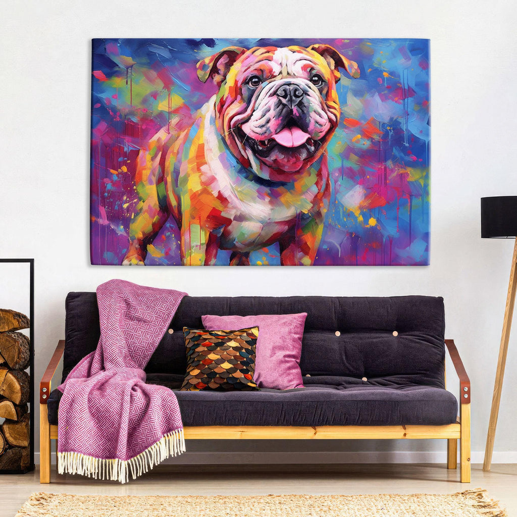 English Bulldog Canvas Art – Colorful Bulldog Wall Art With Fade Resistant Ink