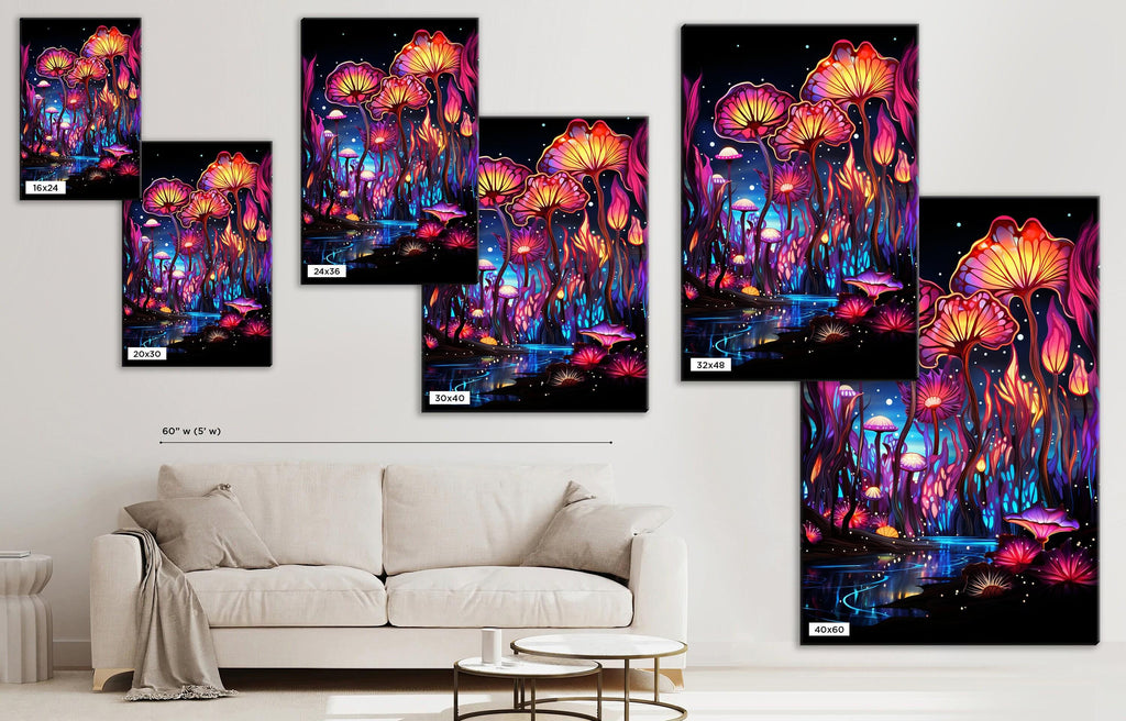 Mushroom Trip Canvas – Psychedelic Mushroom Art on Large Gallery Wrapped Canvas Wall Art