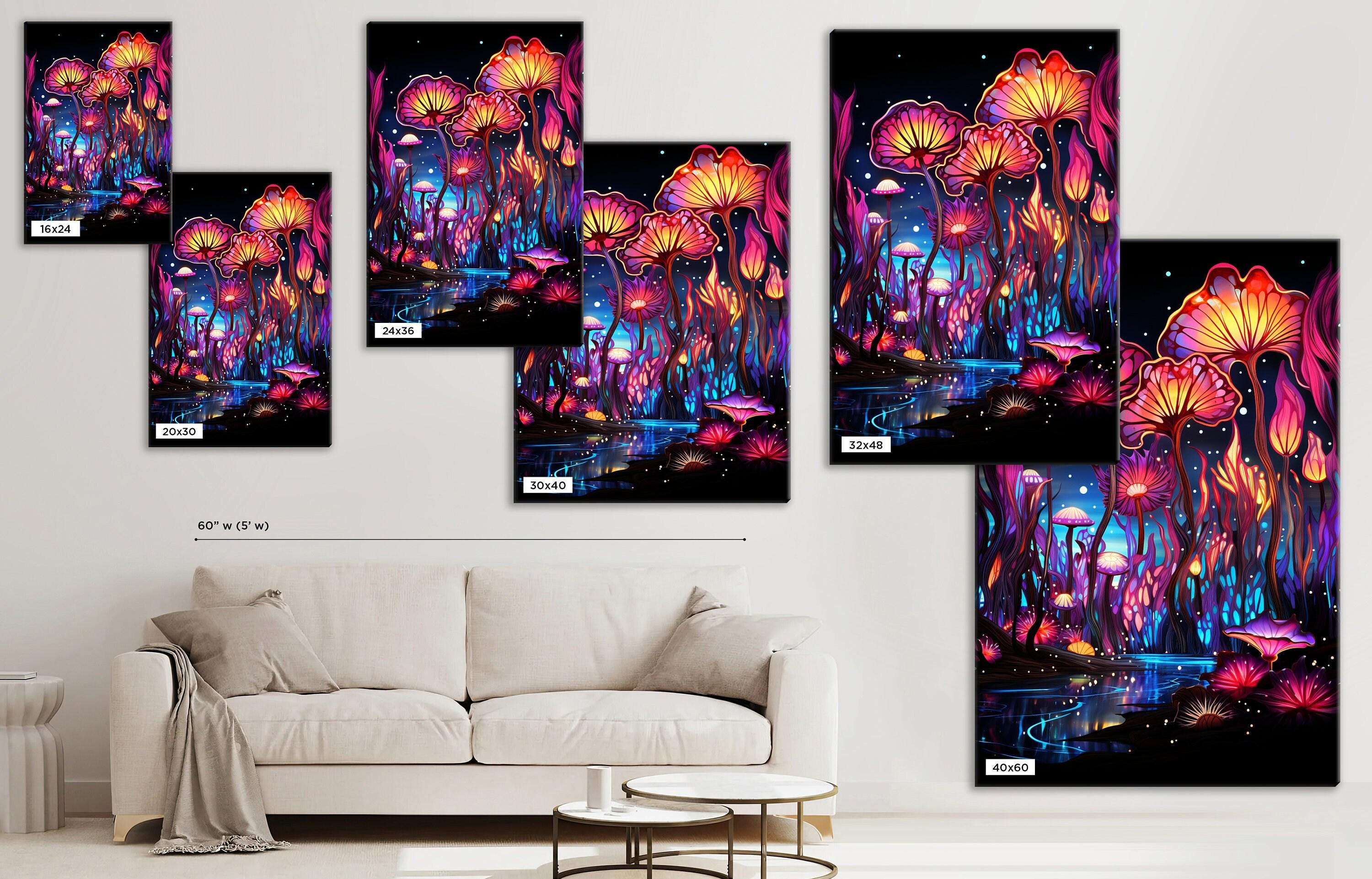 Mushroom Trip Canvas – Psychedelic Mushroom Art on Large Gallery Wrapped Canvas Wall Art