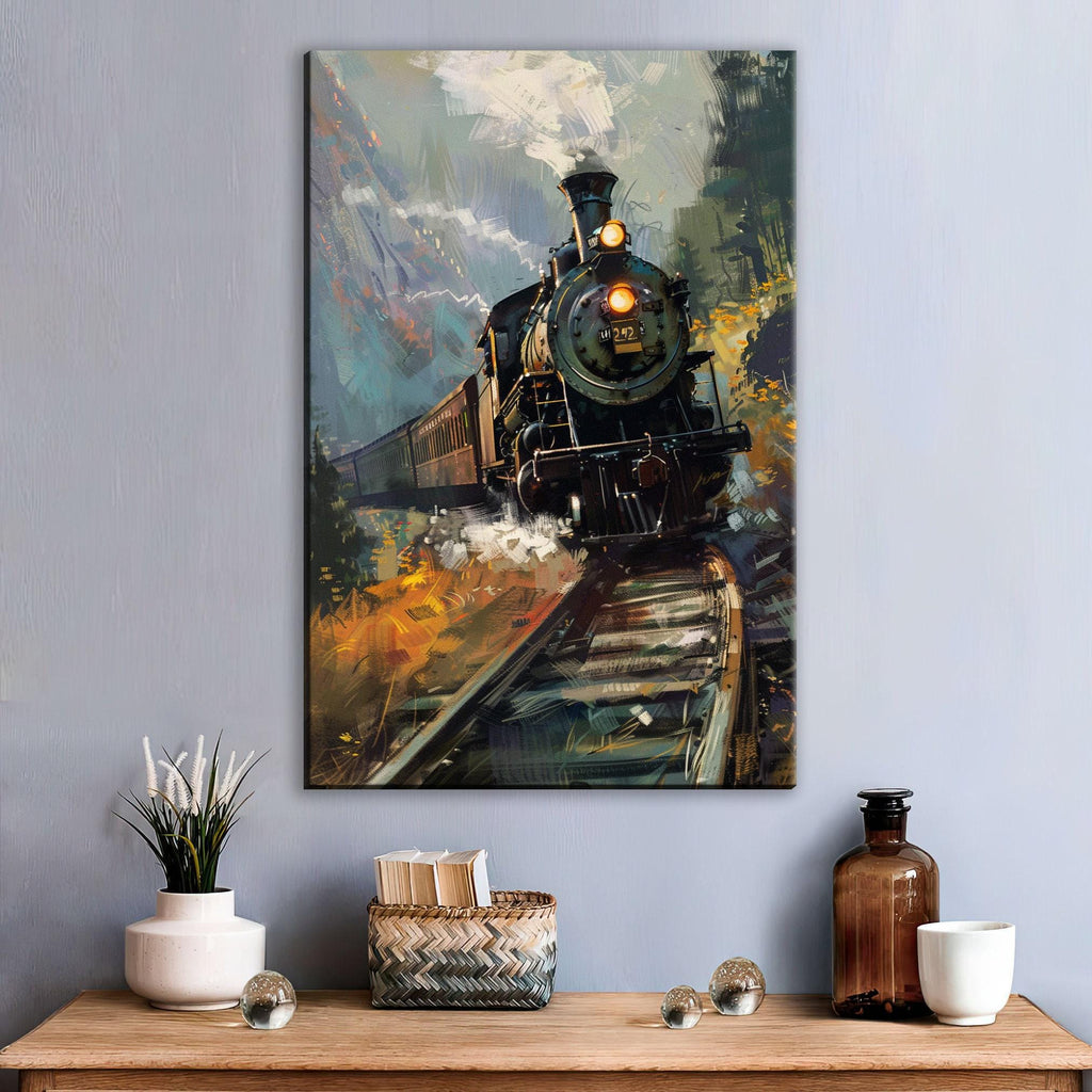 Steam Locomotive Artwork – Vintage Steam Engine on Gallery Wrapped Canvas, Ready to Hang