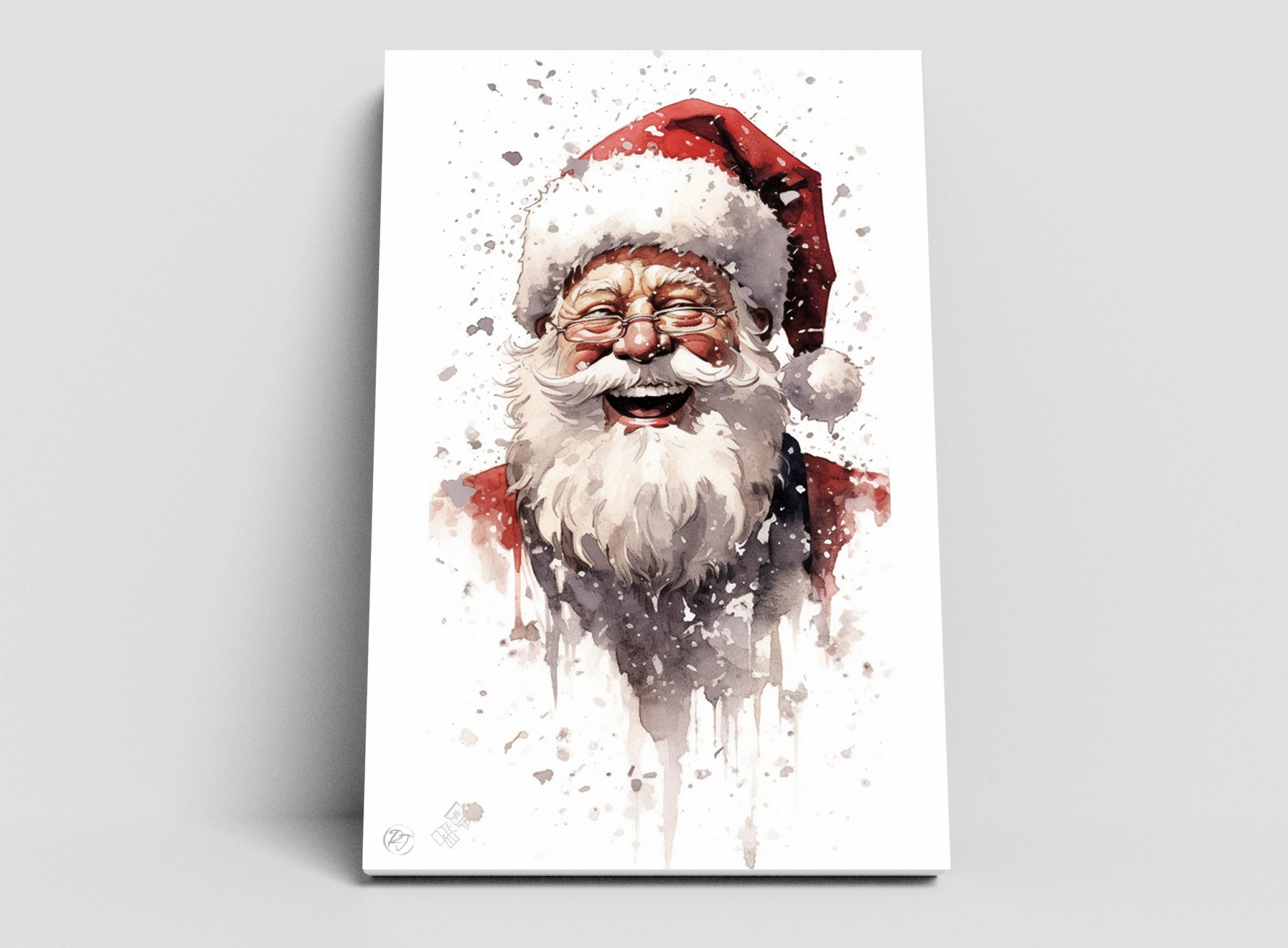 Cheerful Santa Claus - Rustic Christmas Wall Decor, Giclee Print on Canvas, Artist Paper, Watercolor Paper, Available in Extra Large Sizes
