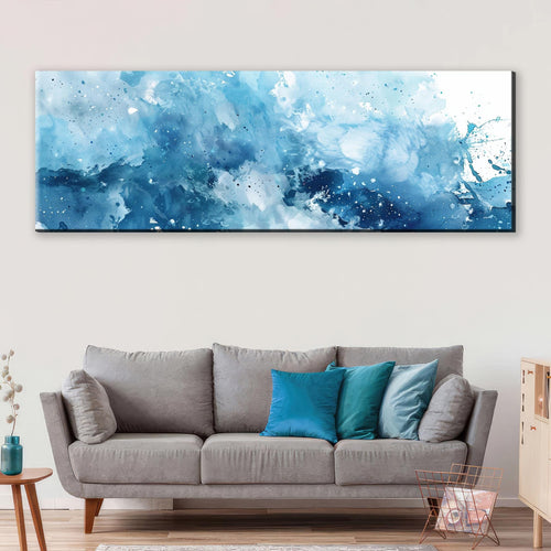 a living room with a couch and a painting on the wall