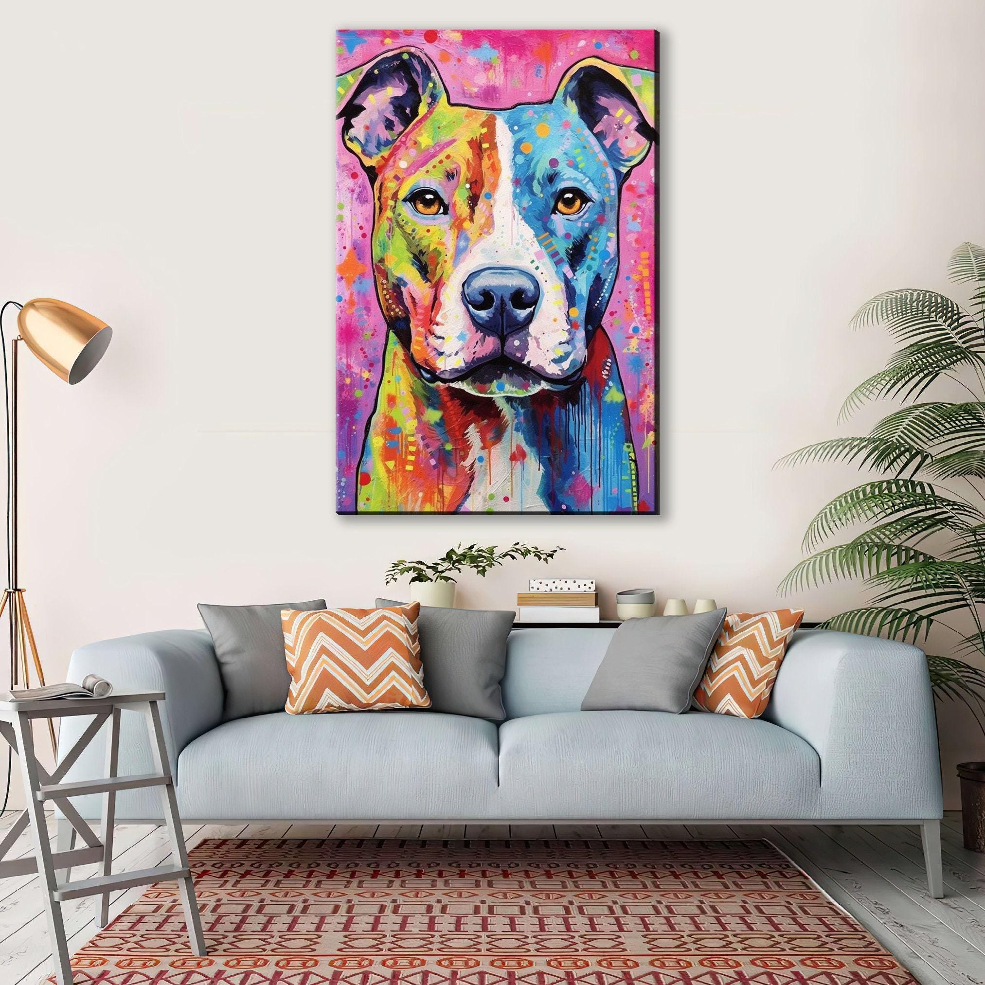 Pitbull Canvas Art - Large Dog Canvas Wall Art With Real Wood Frame