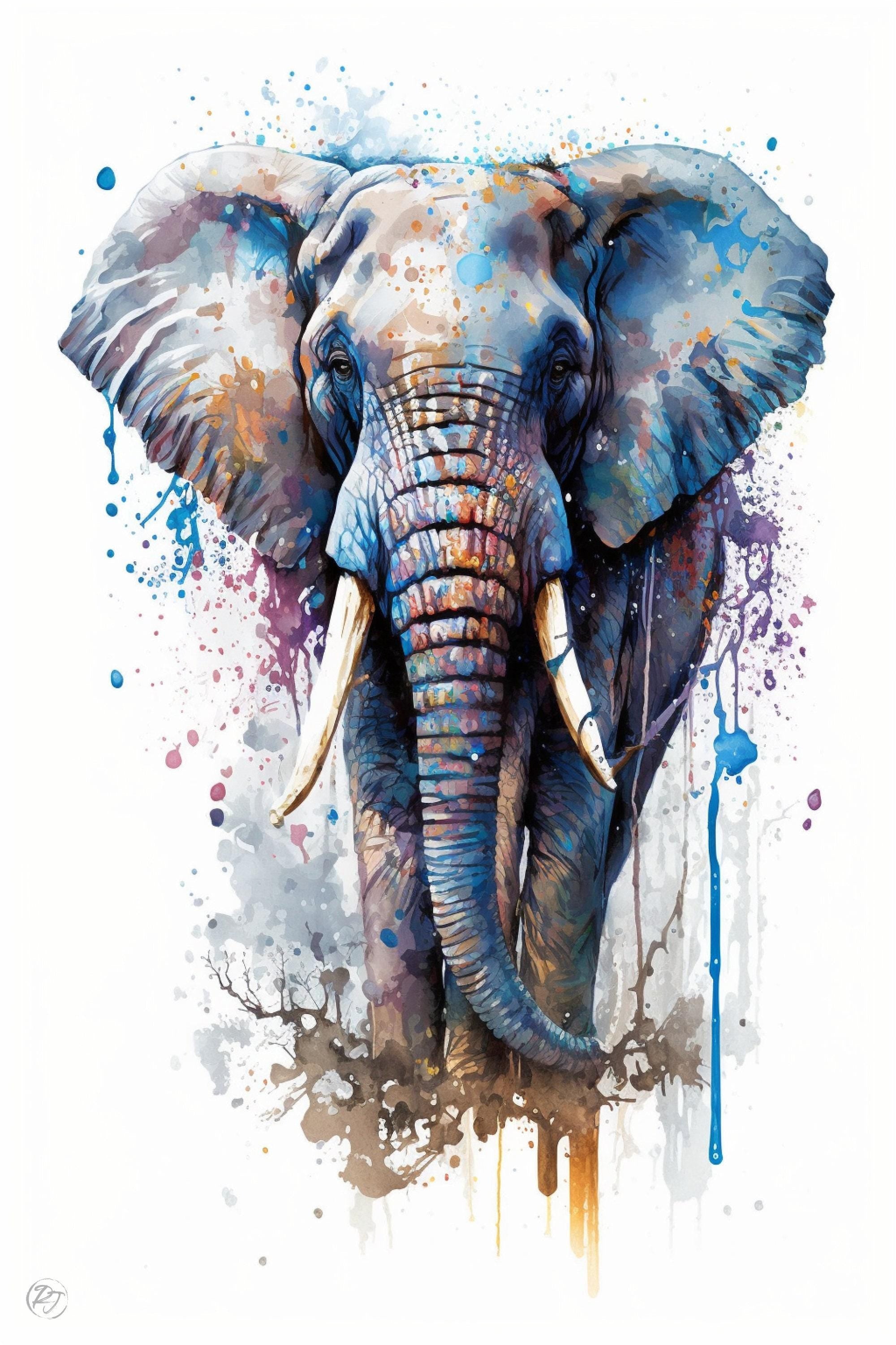 Elephant Majesty: Wildlife Watercolor Painting, Giclee Print on Canvas, Artist Paper, Watercolor Paper, Available in Extra Large Sizes