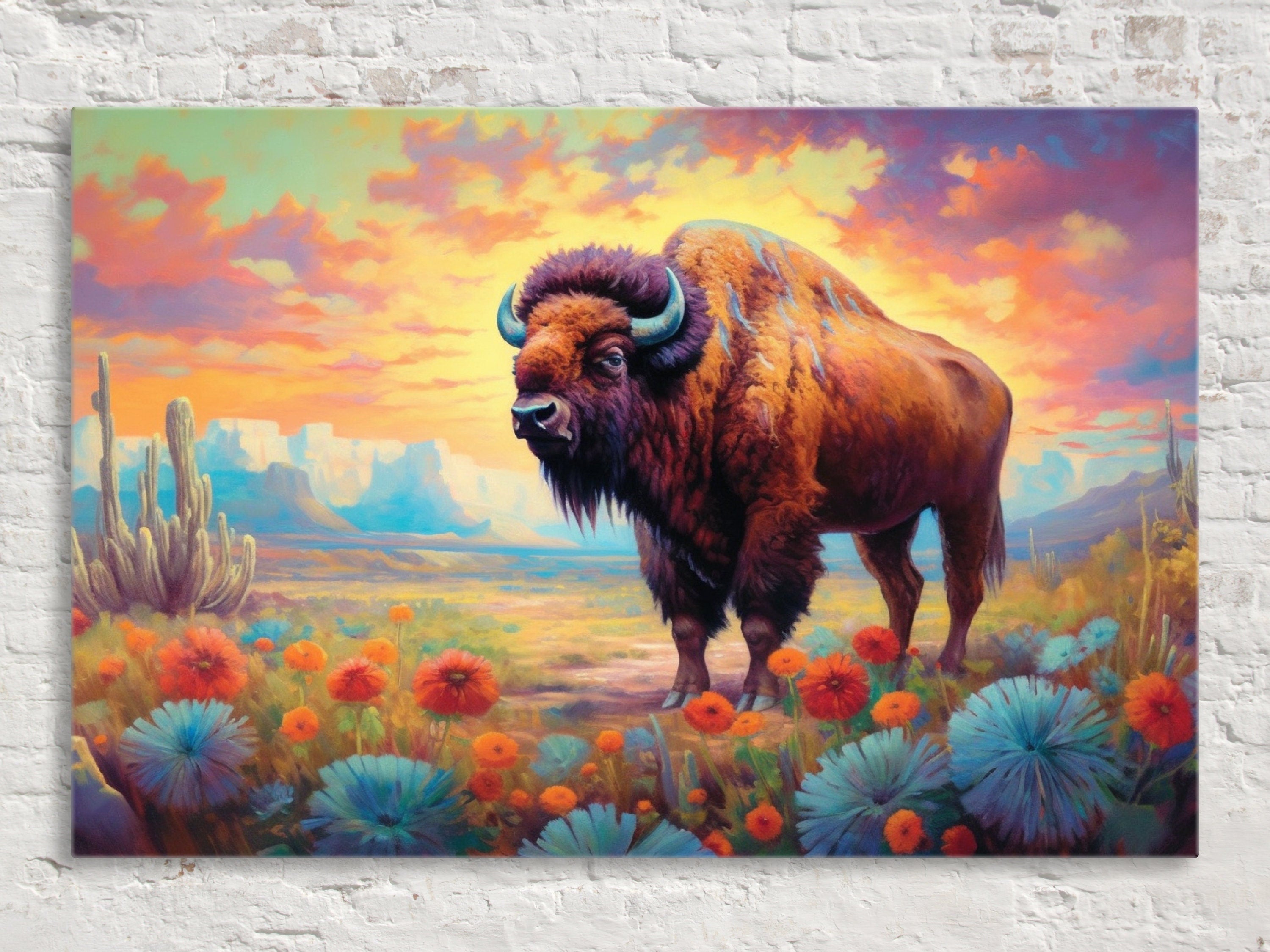 American Bison Canvas – Gallery Wrapped Wildlife Wall Art | Texas Desert Print