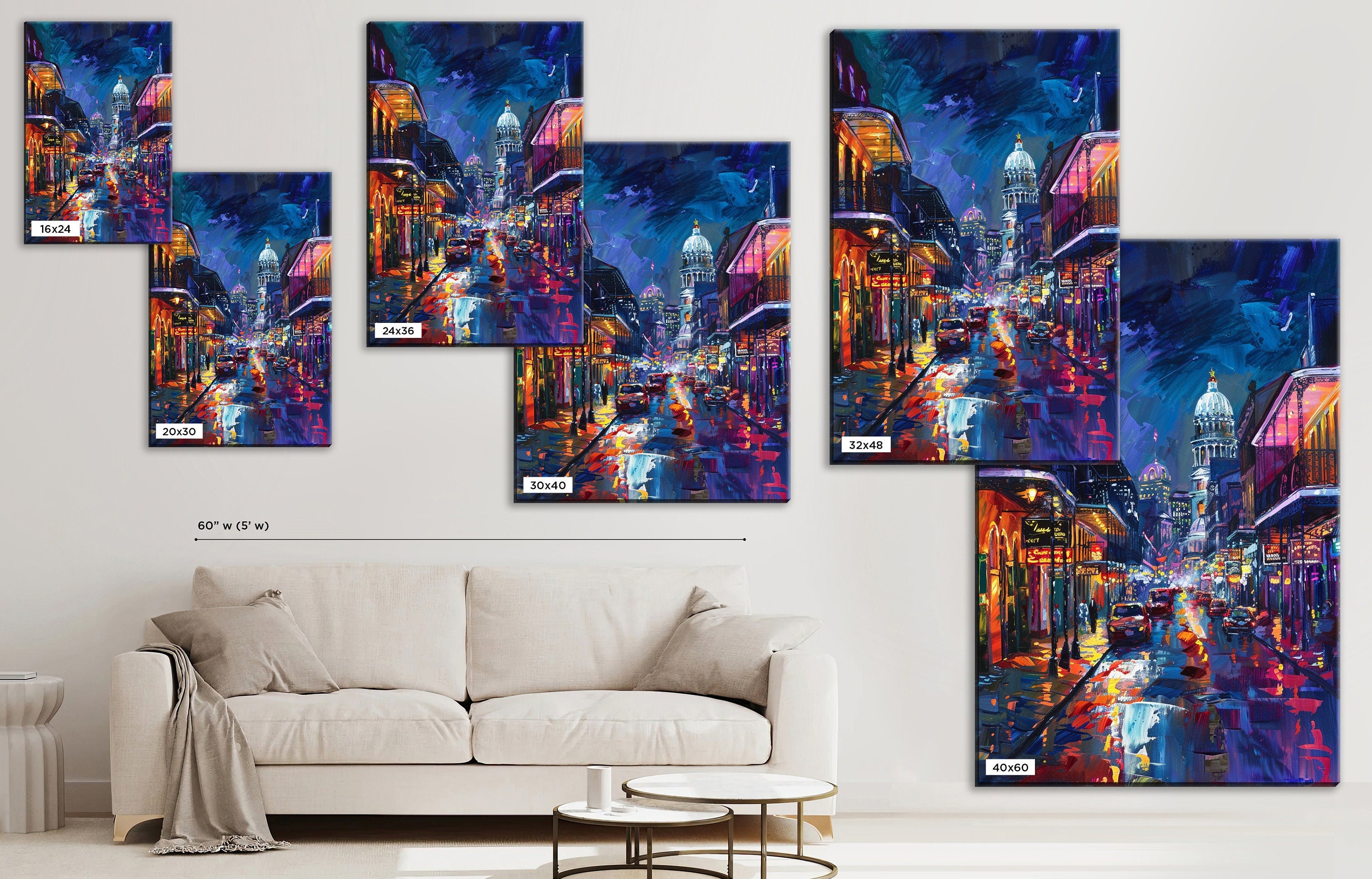 New Orleans Canvas Art – Bourbon Street Painting on Large Gallery Wrapped Canvas