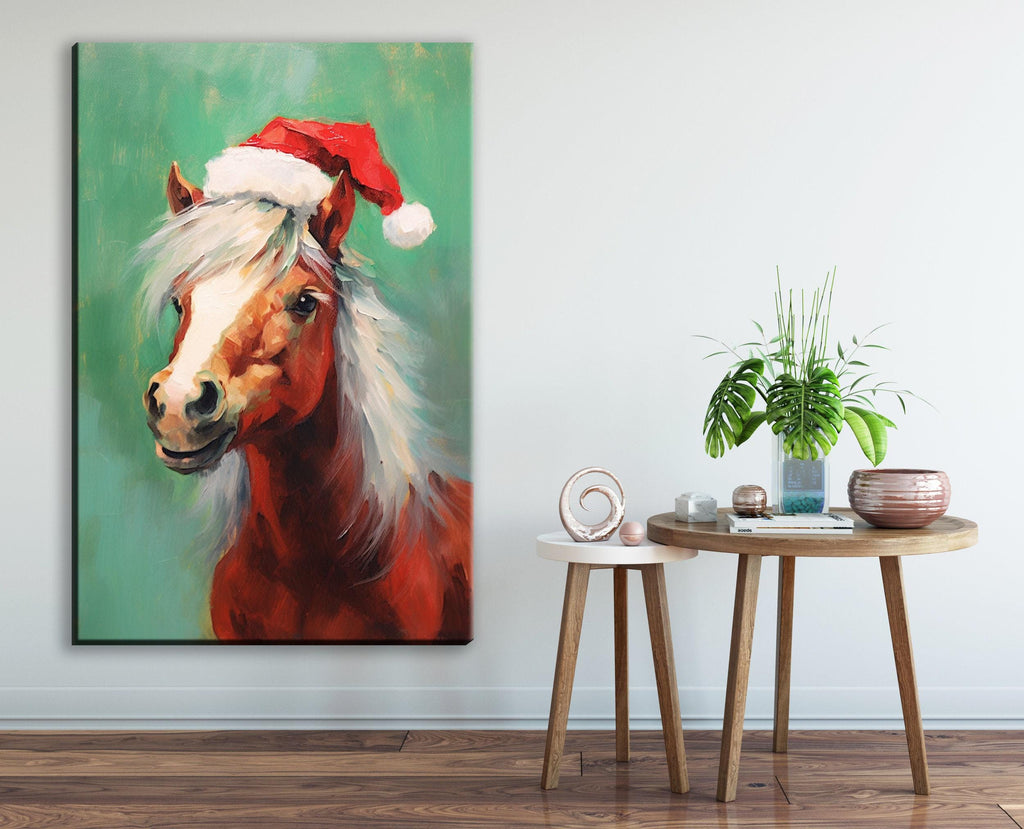 Christmas Pony Art | Horse Lovers Gift Featuring Festive Pony Print on Scratch-Resistant Canvas
