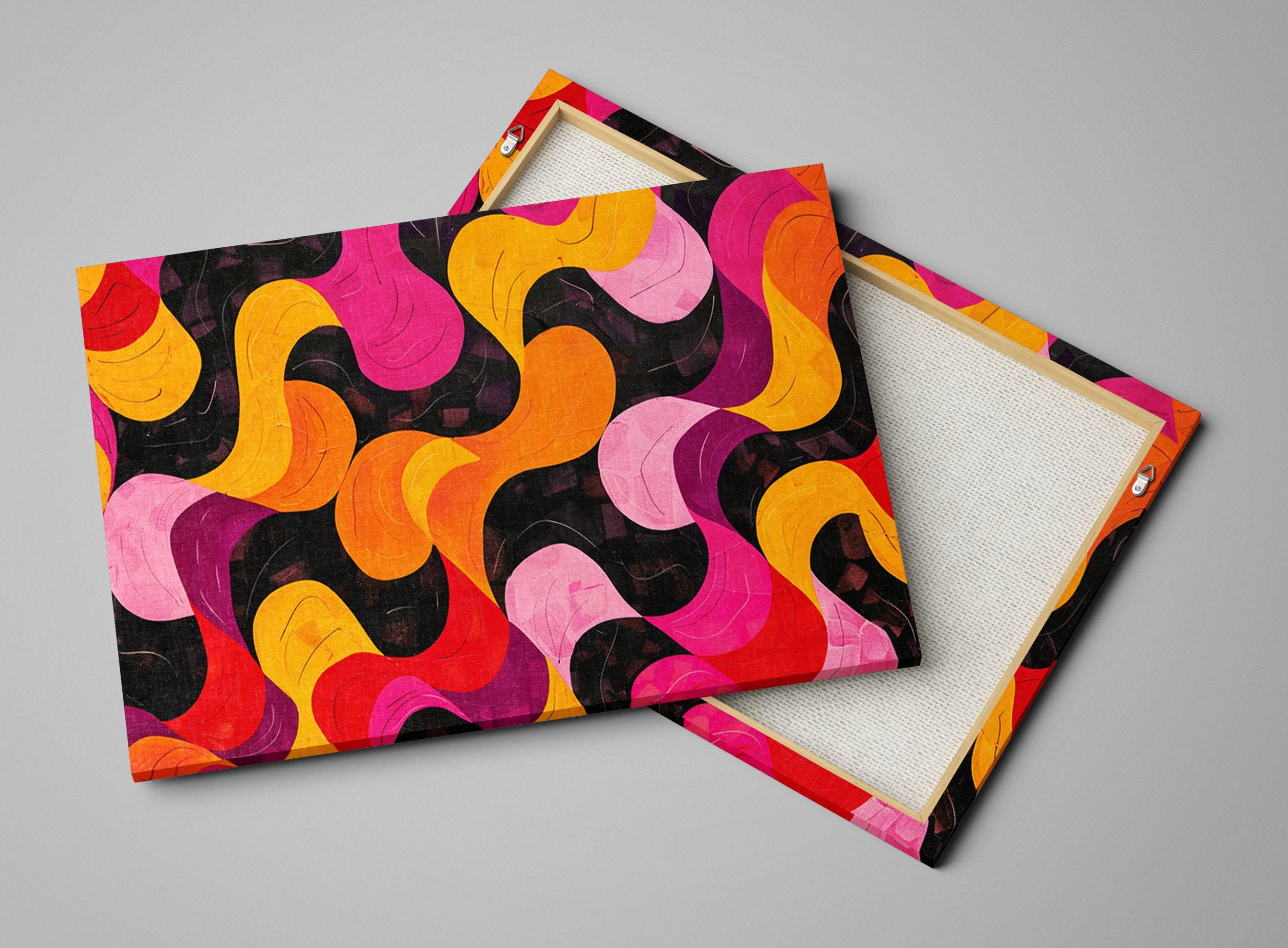 Retro Style Wall Art - Large Abstract Art on Gallery Wrapped Canvas, Ready to Hang
