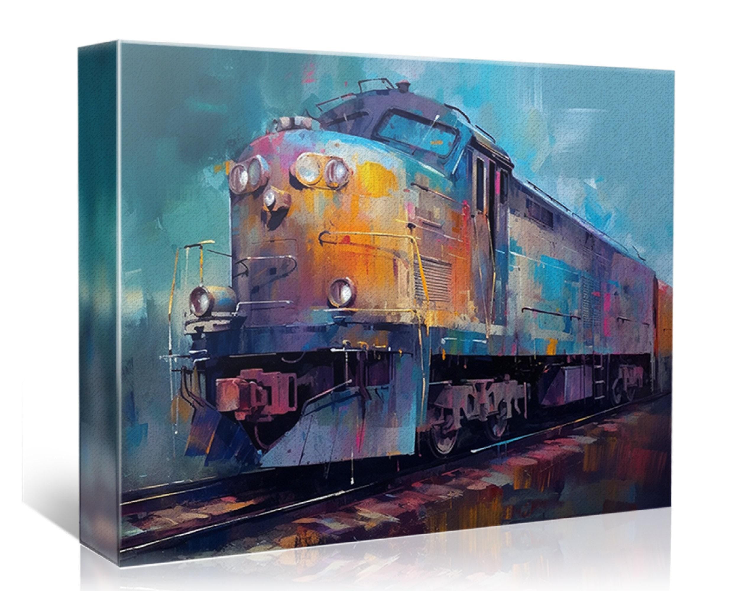 Train Canvas Wall Art - Modern Abstract Painting | Large Colorful Train Art Print