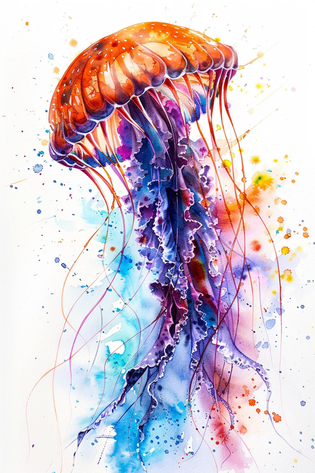 Beautiful Jellyfish Watercolor, Oceanic Wall Art, Giclee Print on Canvas, Artist Paper, Watercolor Paper, Available in Extra Large Sizes