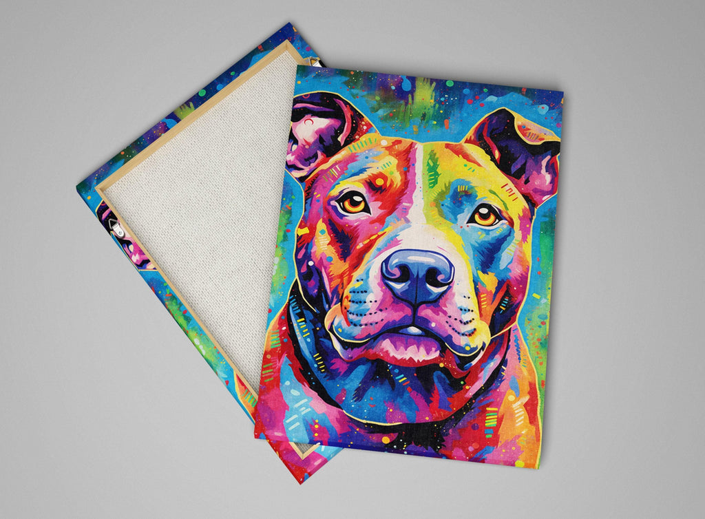 Pitbull Canvas Print – Large Dog Portrait on Artist Grade Canvas with Real Wood Frame
