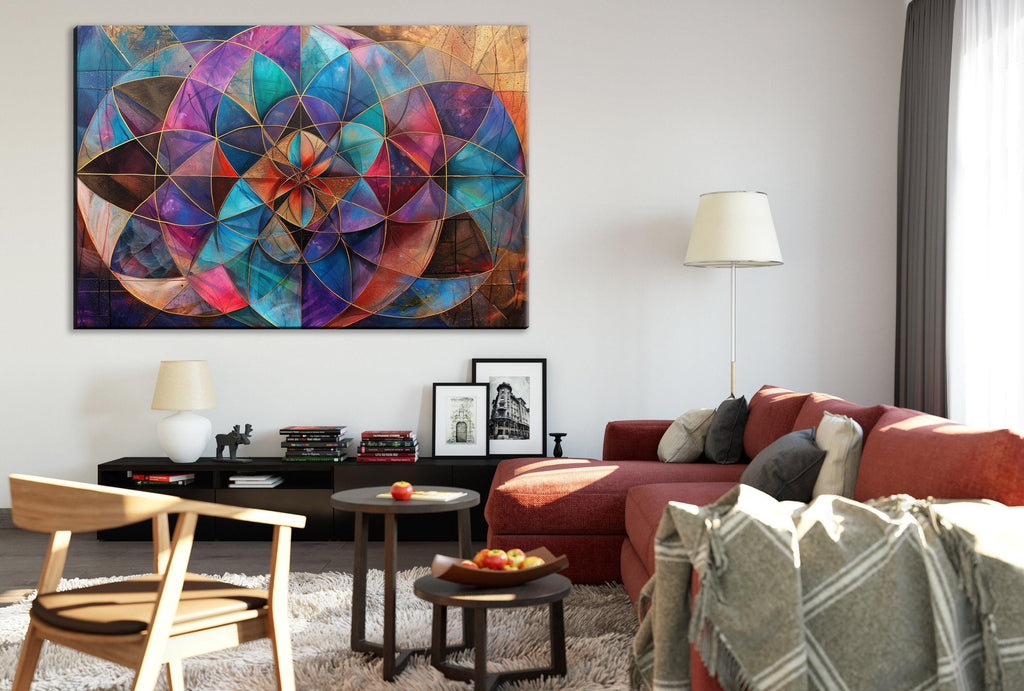 Sacred Geometry Art – Extra Large Canvas Wall Decor with Flower Pattern Design