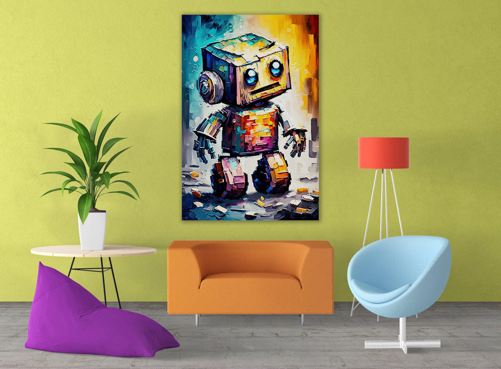 Baby Robot Art - Colorful Kids Robot Painting | Whimsical Nursery Decor Print