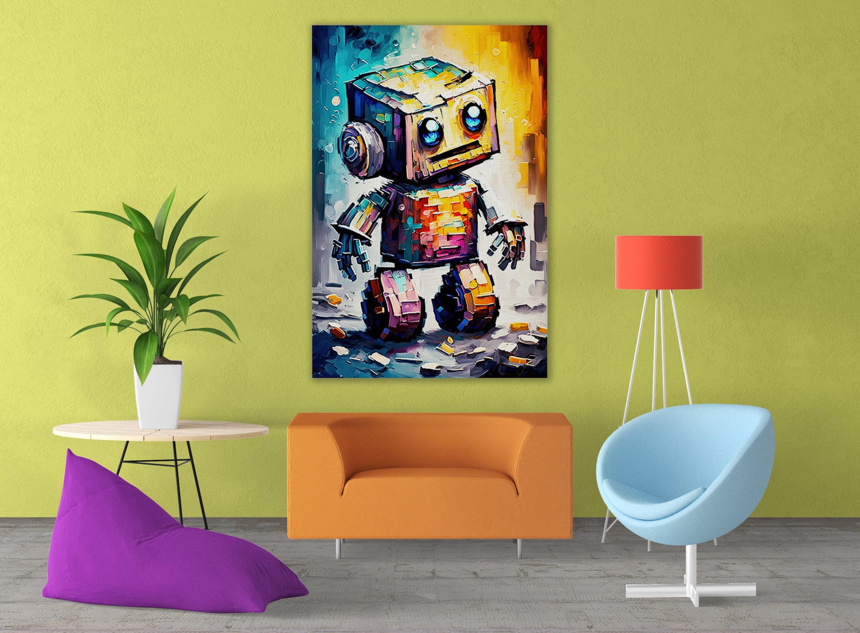 Baby Robot Art - Colorful Kids Robot Painting | Whimsical Nursery Decor Print