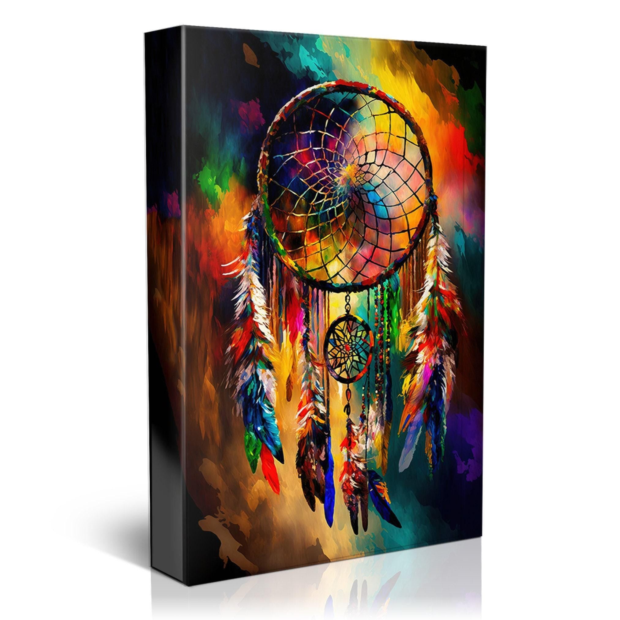 Dreamcatcher Art Print – Native American Canvas with Vibrant Peacock Design