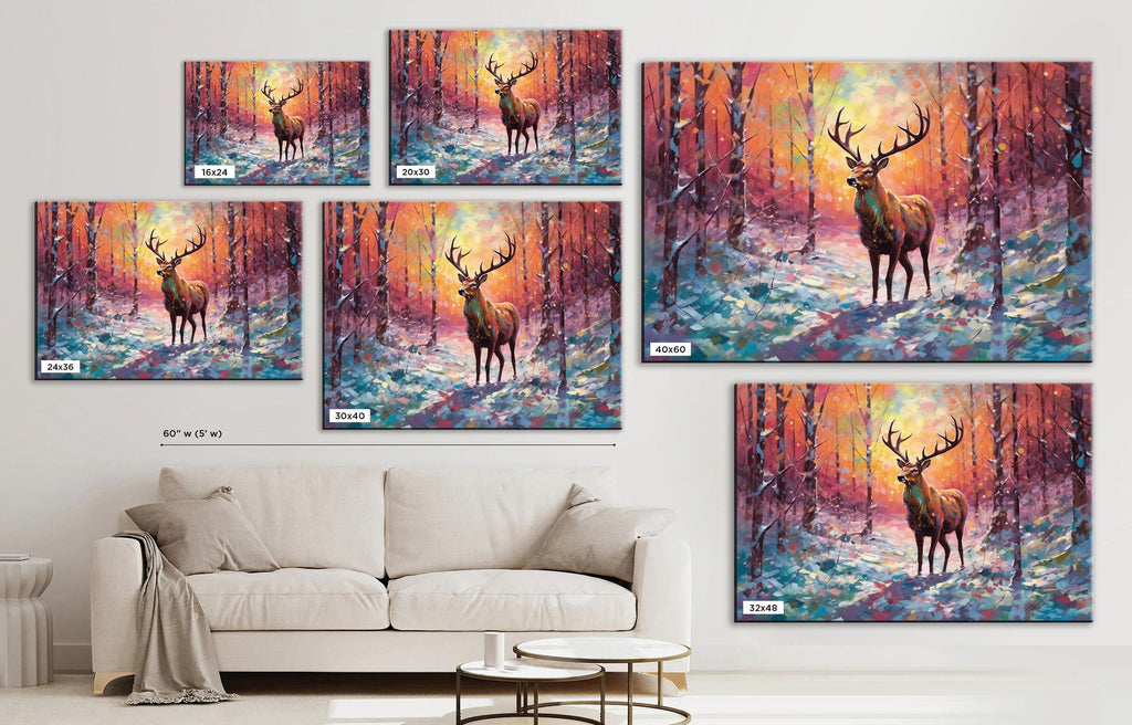 Reindeer Canvas Art - Snowy Winter Landscape | Christmas Wall Decor | Extra Large Canvas