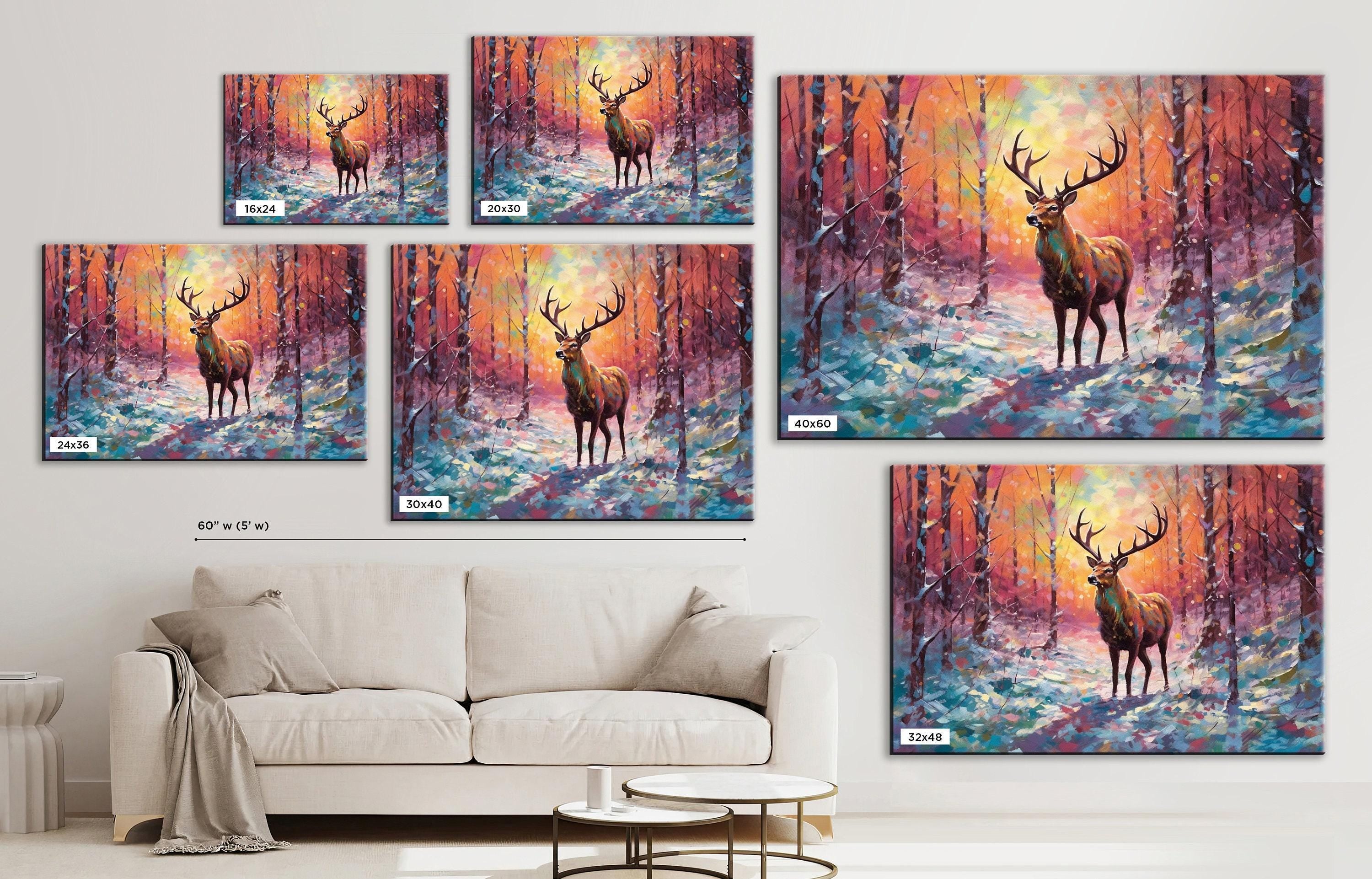 Reindeer Canvas Art - Snowy Winter Landscape | Christmas Wall Decor | Extra Large Canvas